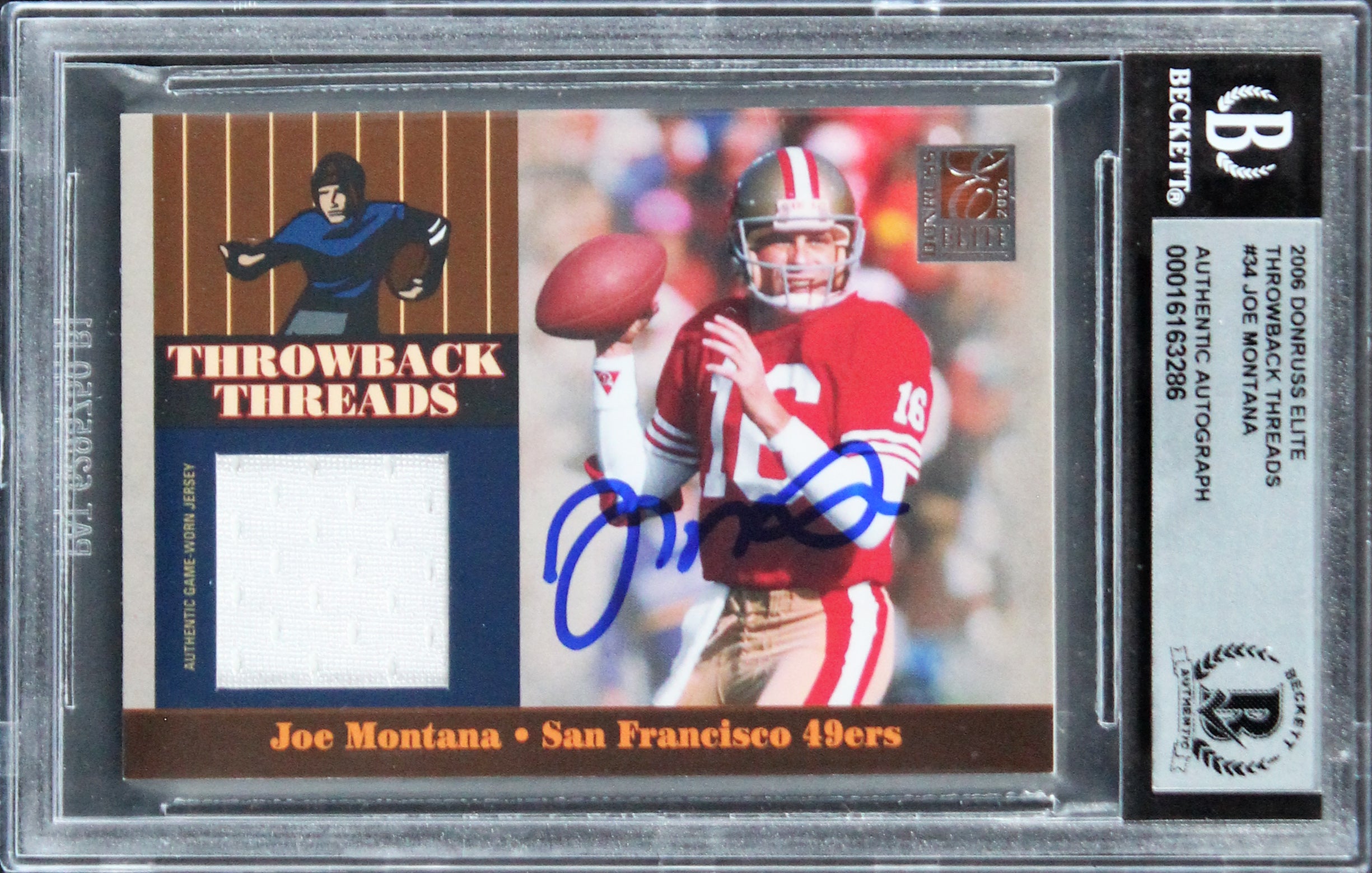 49ers Joe Montana Signed 2006 Donruss Elite TT #34 #15/249 Card Auto 10 BAS Slab