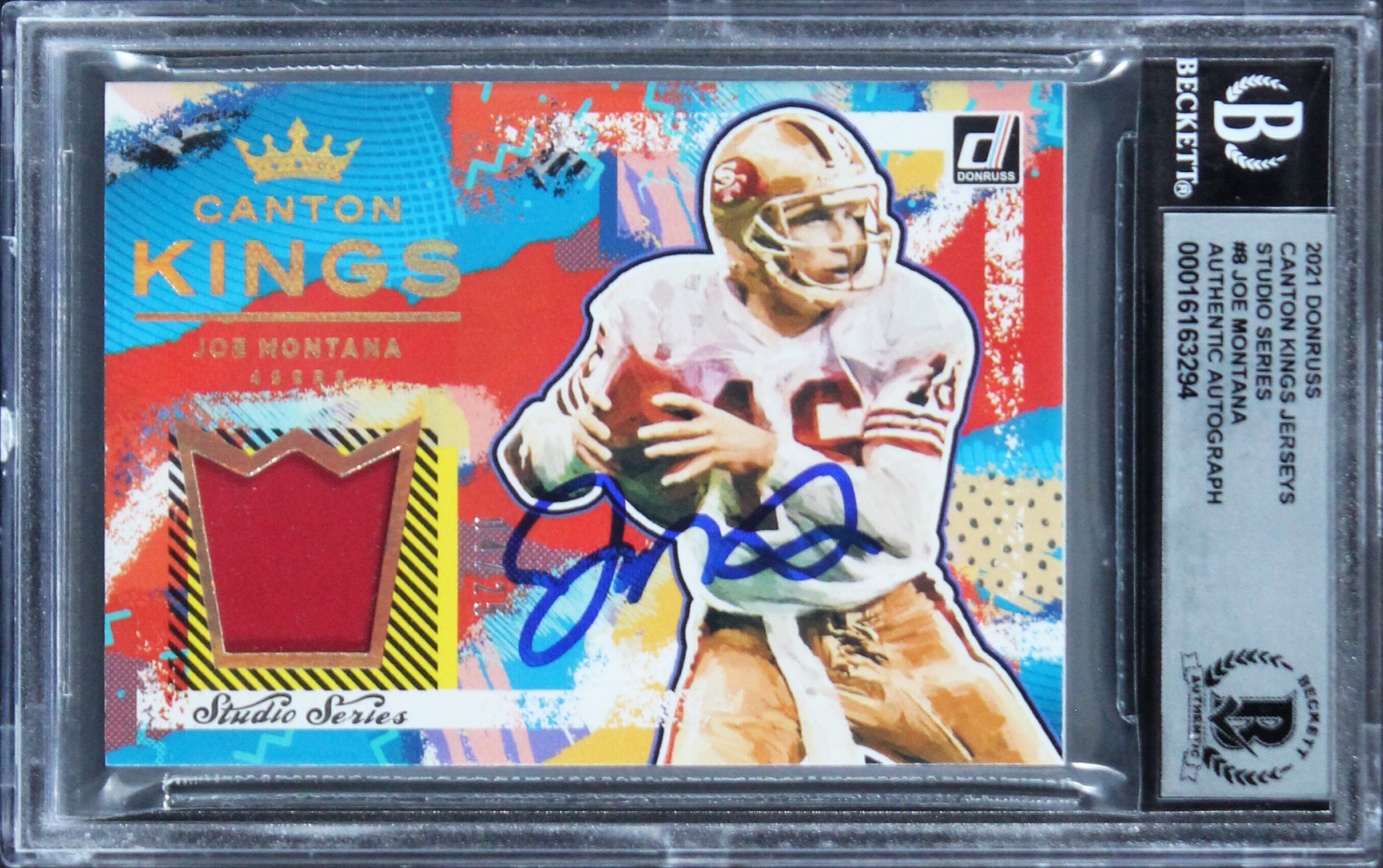 49ers Joe Montana Signed 2021 Donruss Canton King #8 #4/25 Card Auto 10 BAS Slab