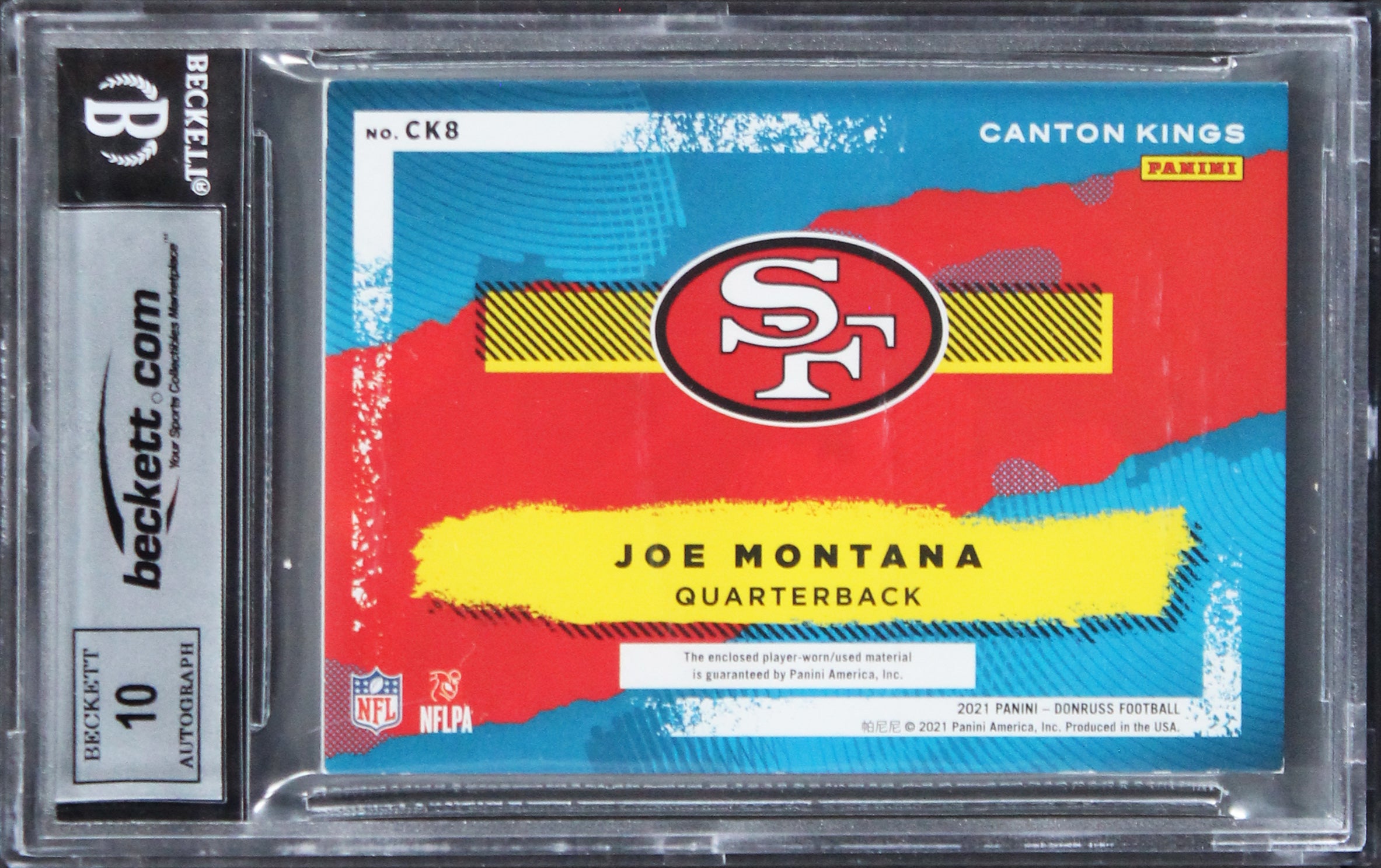 49ers Joe Montana Signed 2021 Donruss Canton King #8 #4/25 Card Auto 10 BAS Slab