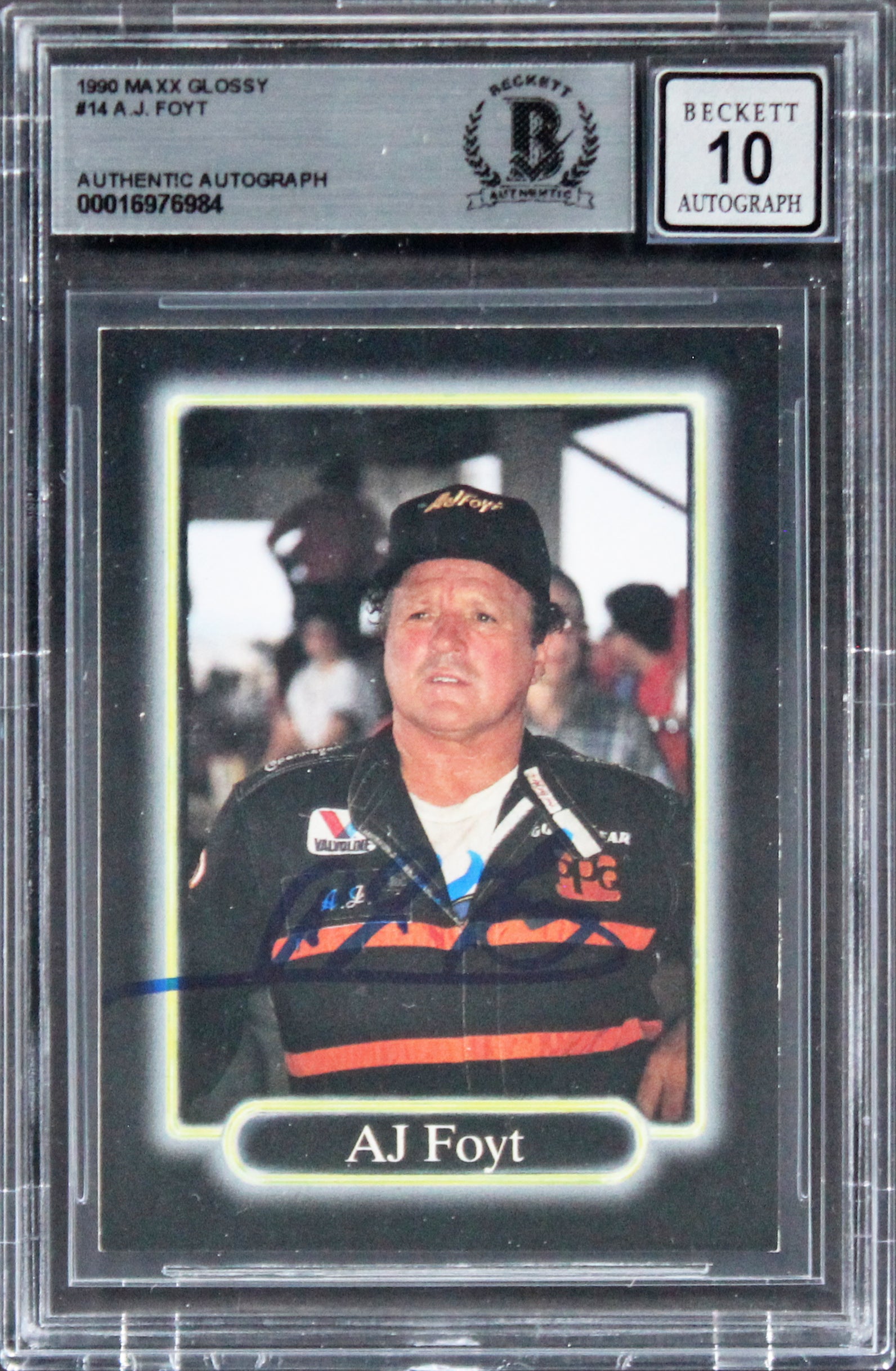 A.J. Foyt NASCAR Authentic Signed 1990 Maxx Glossy #14 Card Auto 10! BAS Slabbed