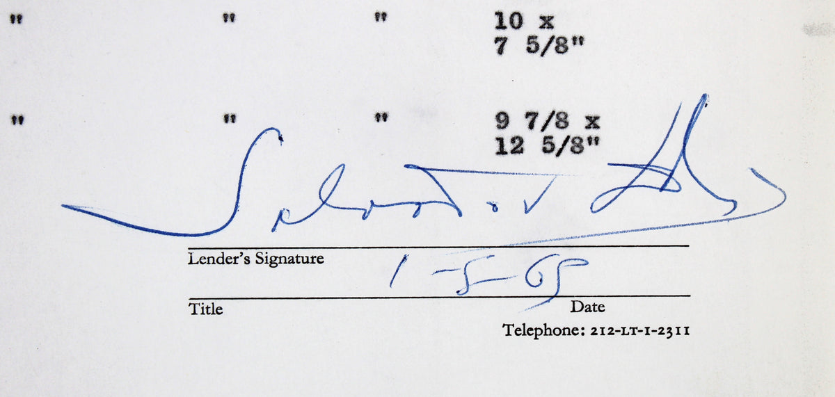 Salvador Dali Authentic Signed 8.5x11 Loan Document Dated 1-5-1965 BAS #A57677