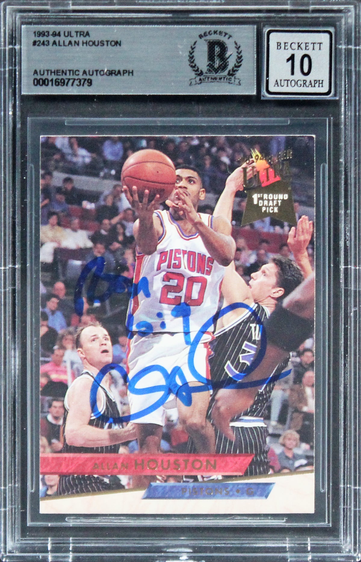 Pistons Allan Houston Signed 1993 Ultra #243 Rookie Card Auto 10! BAS Slabbed