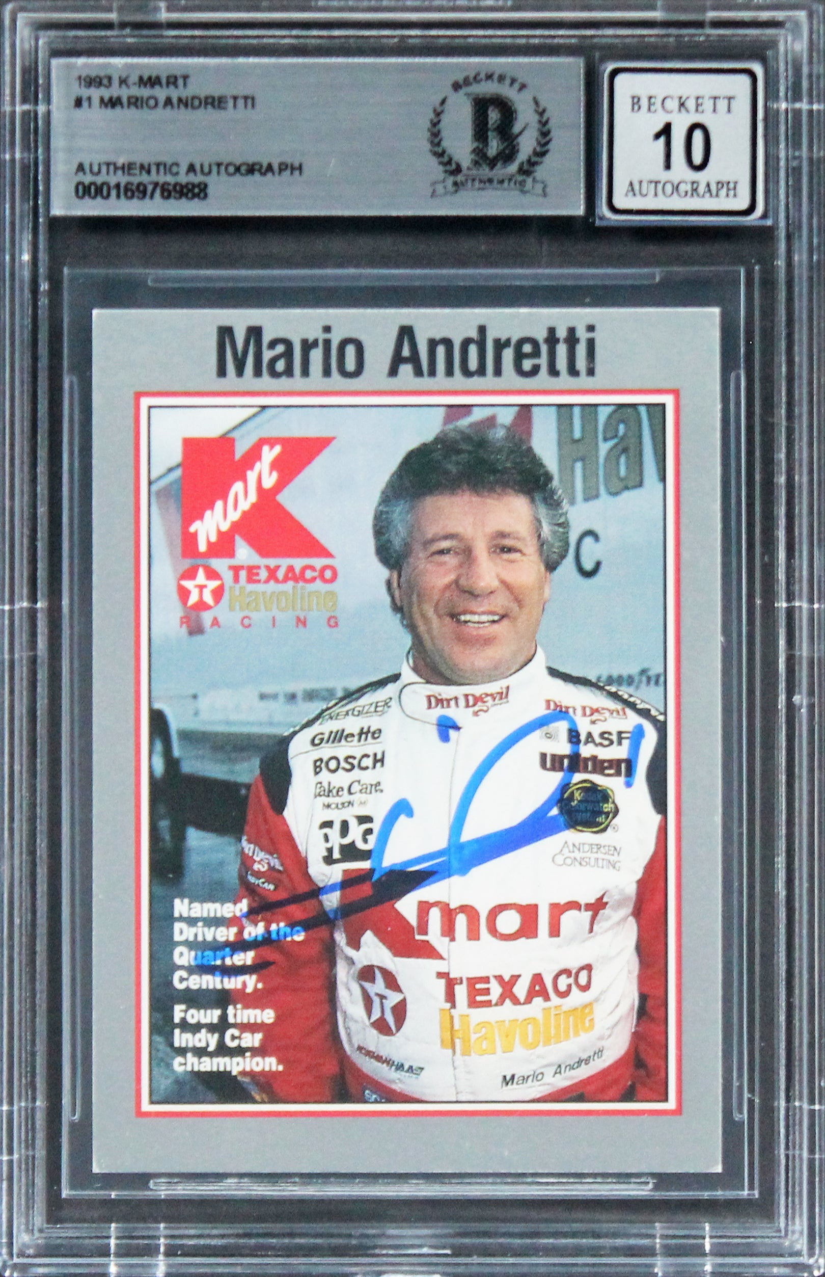 Mario Andretti NASCAR Authentic Signed 1993 K-Mart #1 Card Auto 10! BAS Slabbed