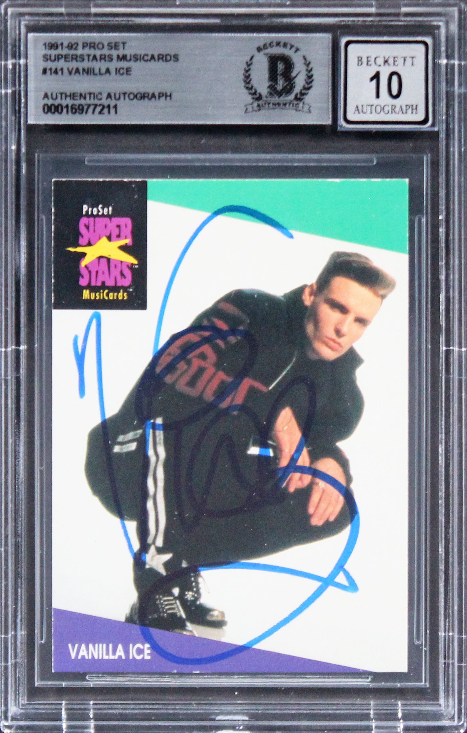 Vanilla Ice Signed 1991 Pro Set Superstars Musicards #141 Card Auto 10! BAS Slab