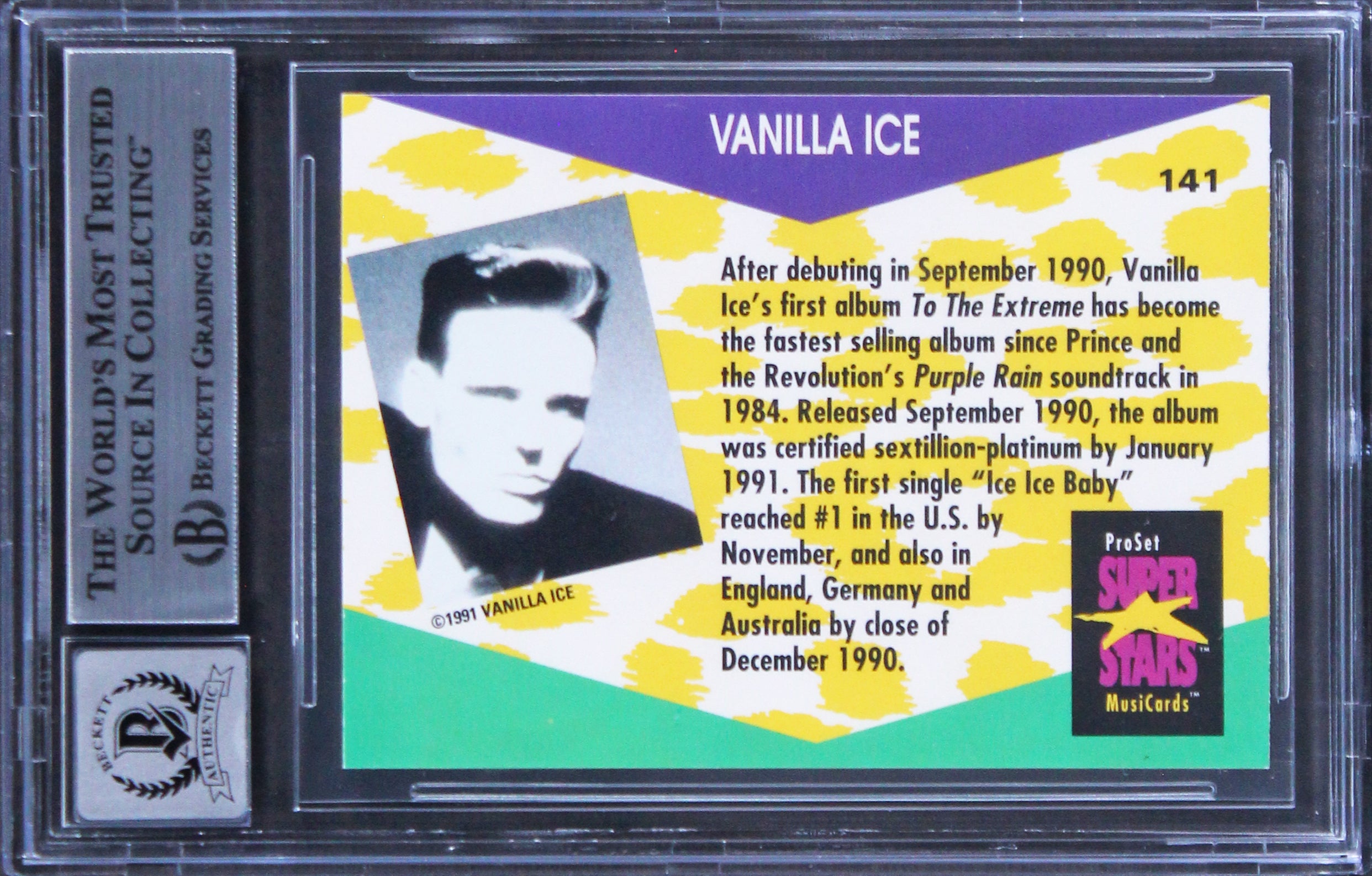 Vanilla Ice Signed 1991 Pro Set Superstars Musicards #141 Card Auto 10! BAS Slab