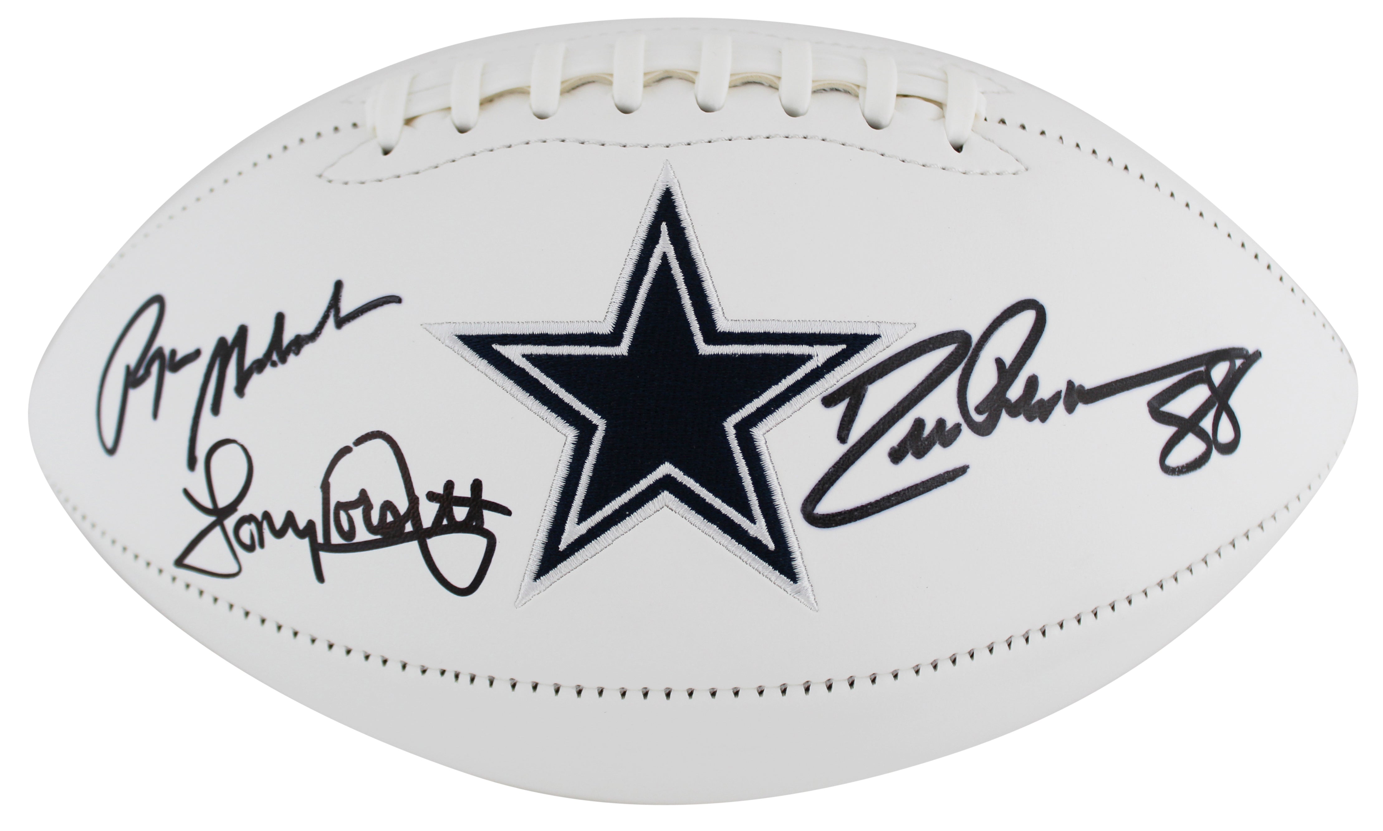 Cowboys (3) Staubach, Dorsett & Pearson Signed White Panel Logo Football BAS Wit