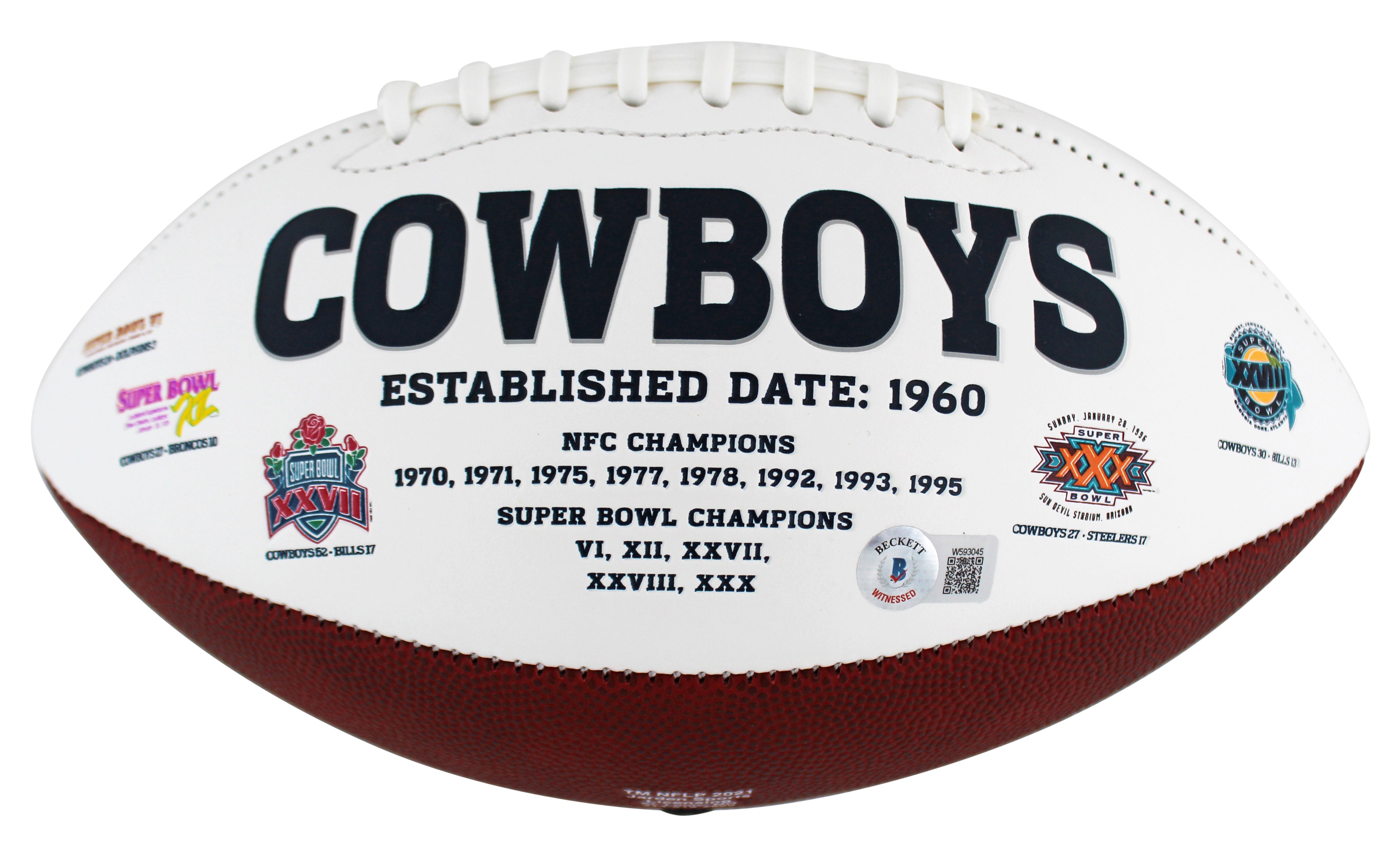 Cowboys (3) Staubach, Dorsett & Pearson Signed White Panel Logo Football BAS Wit