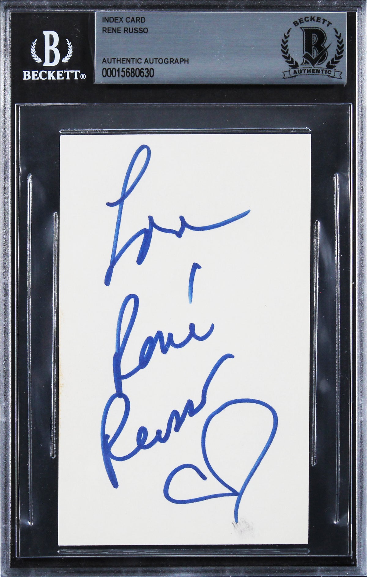Rene Russo The Thomas Crown Affair "Love" Signed 3x5 Index Card BAS Slabbed