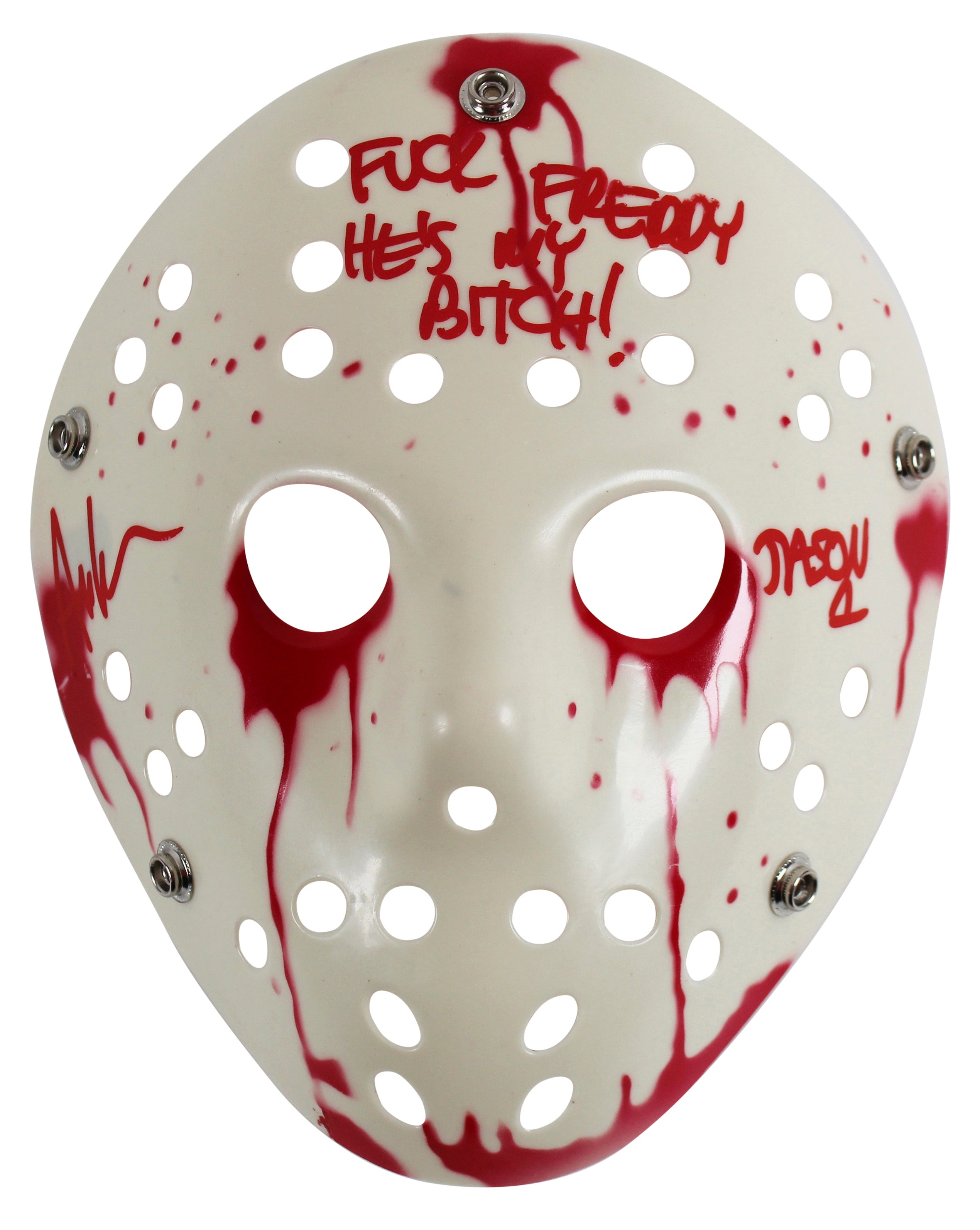 Ari Lehman Friday The 13th "F*** Freddy!" Signed White Jason Mask BAS Witness