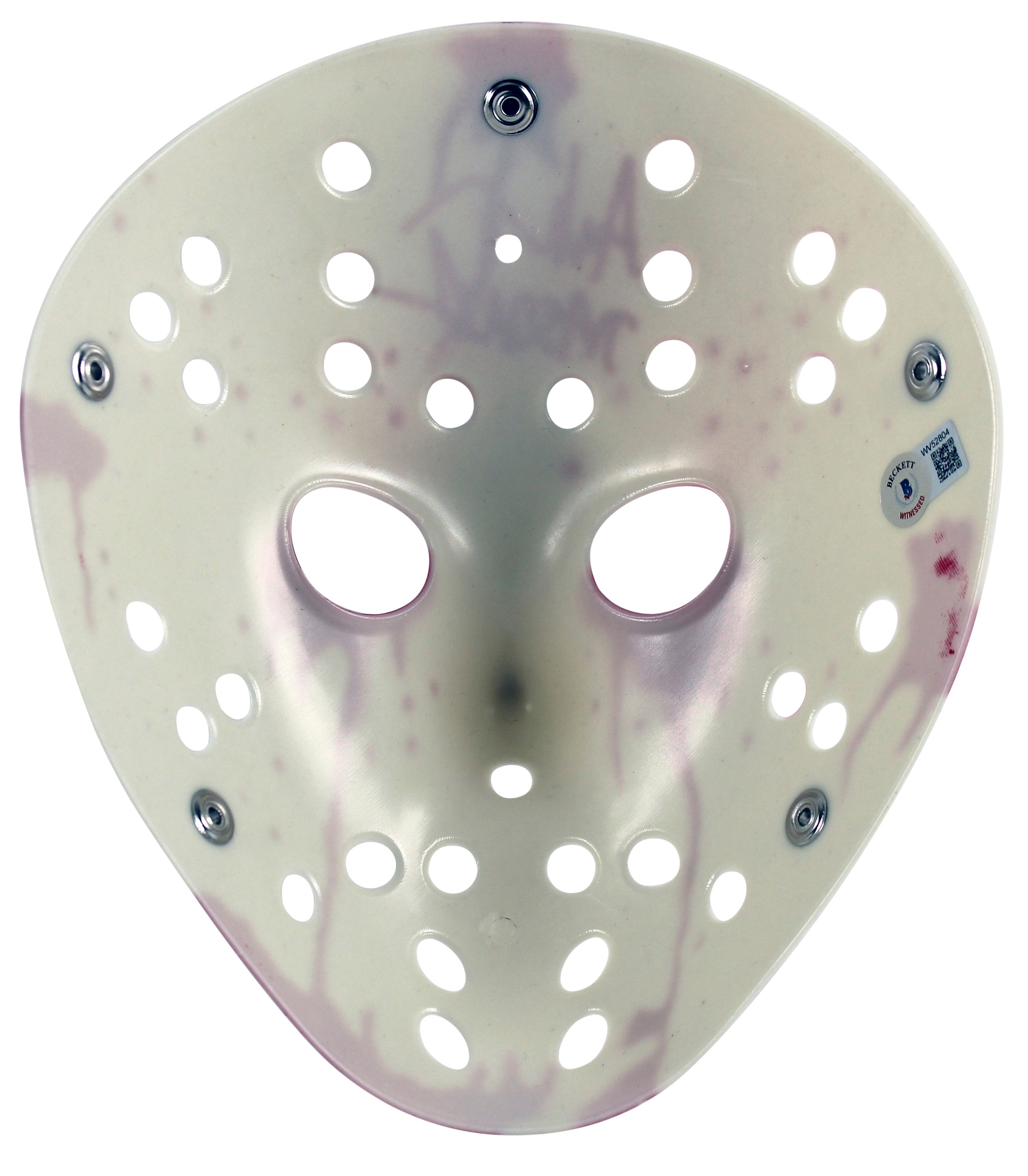 Ari Lehman Friday The 13th "Jason 1" Signed White Jason Mask w/ Red Sig BAS Wit