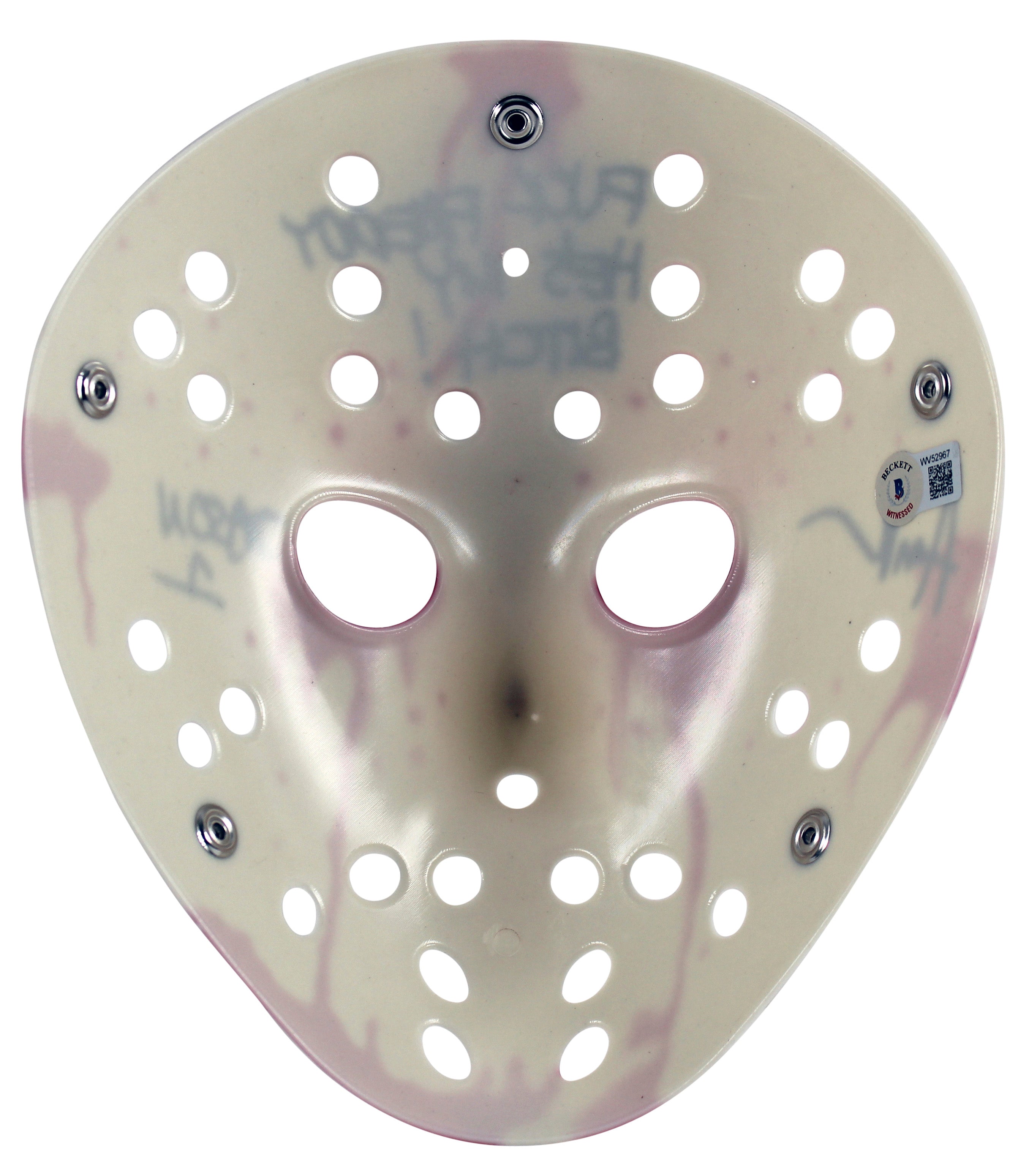 Ari Lehman Friday The 13th "F*** Freddy!" Signed White Mask w/ Black Sig BAS Wit