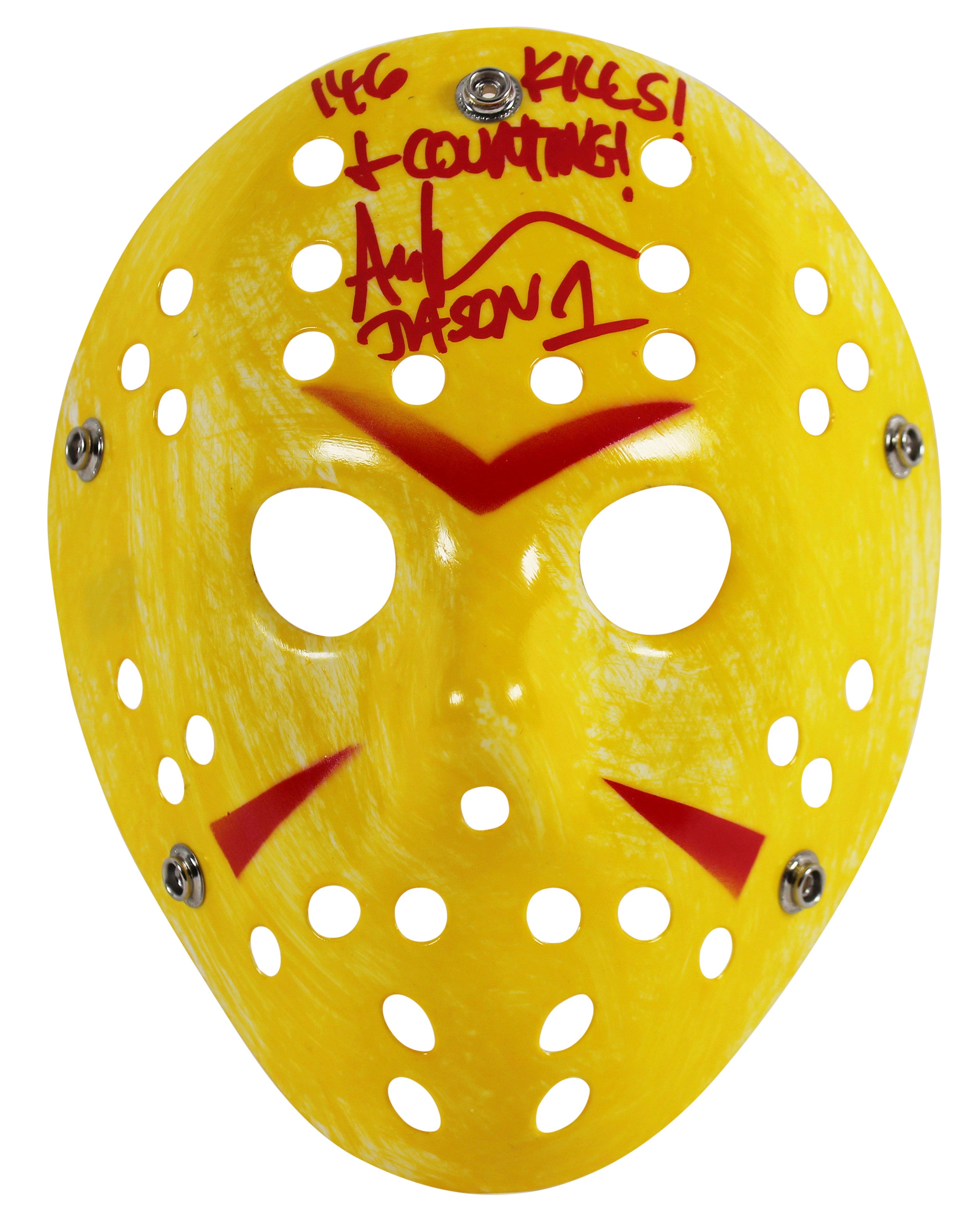 Ari Lehman Friday The 13th 146 Kills & Counting Signed Yellow Mask w Red Sig BAS