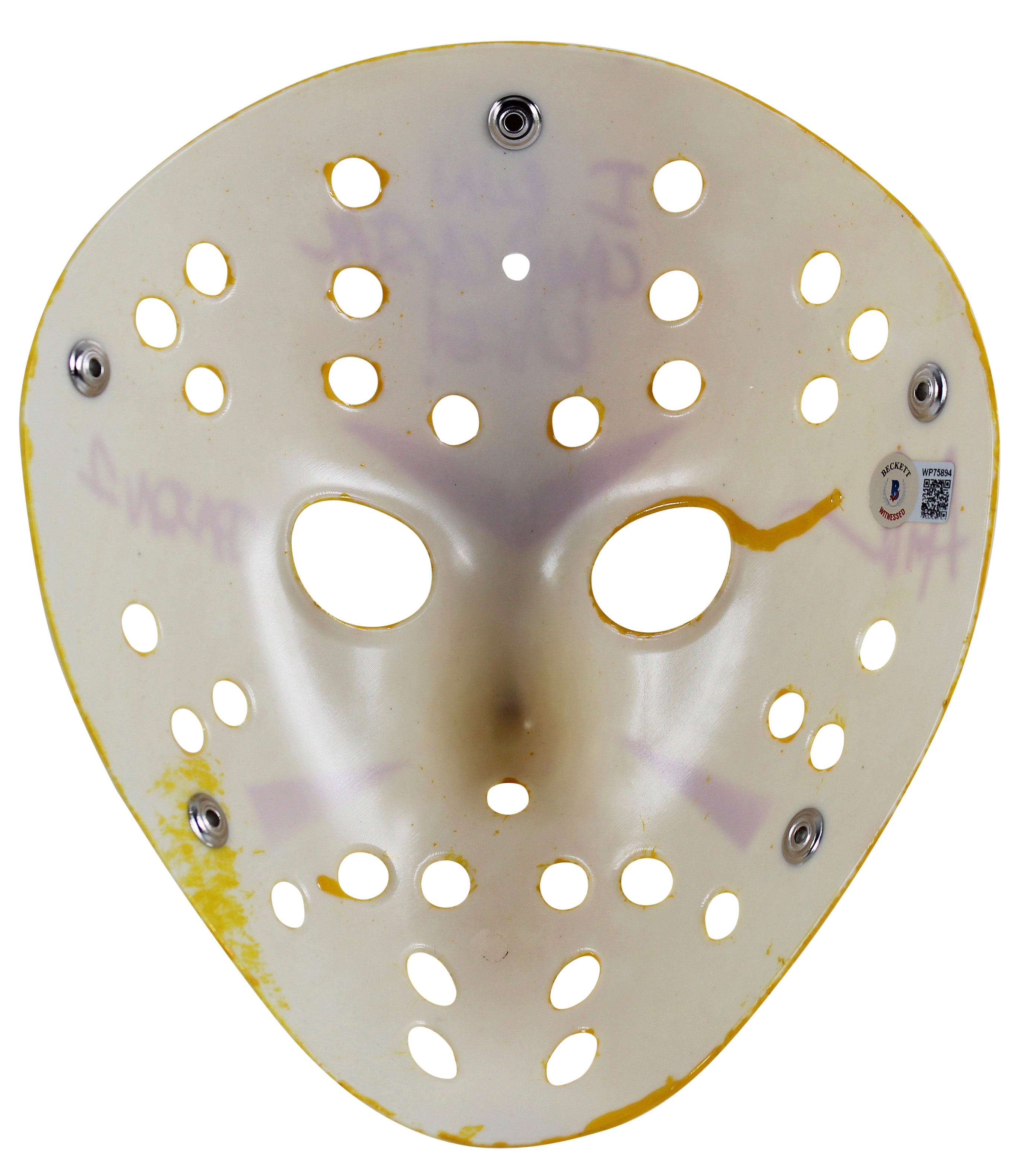 Ari Lehman "I Run Camp Crystal Lake" Signed Yellow Mask w/ Red Sig BAS Witnessed