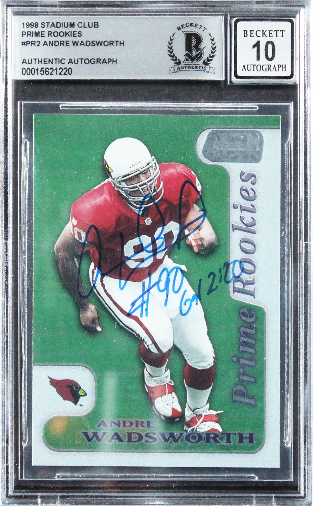 Cardinals Andre Wadsworth Signed 1998 Stadium Club PR #PR2 Card Auto 10 BAS Slab