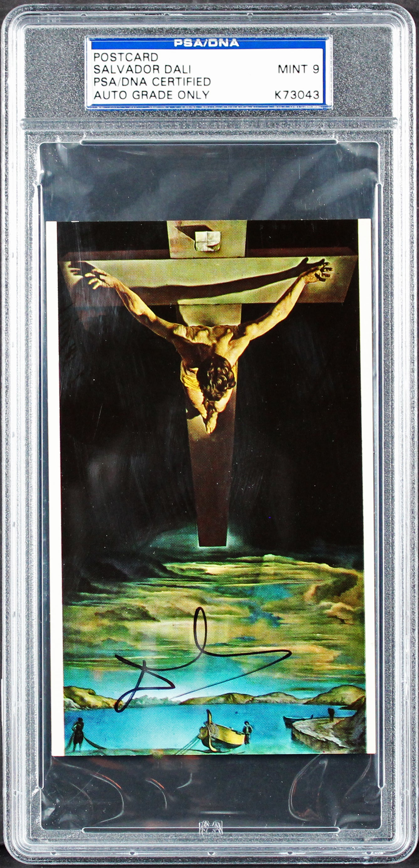 Salvador Dali Signed 3.5x6 Christ Of St. John Postcard Auto 9! PSA Slabbed