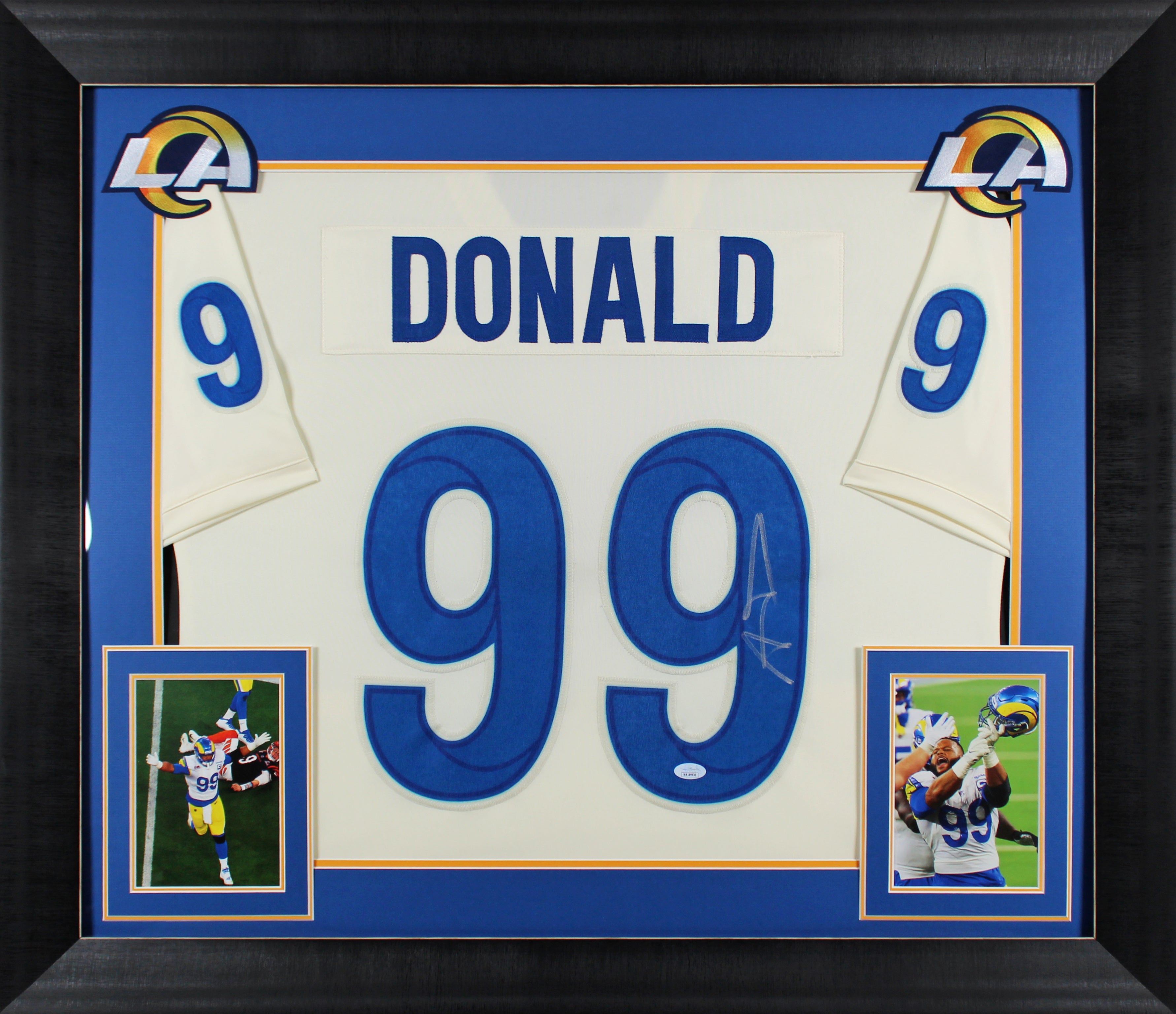 Aaron Donald Authentic Signed Bone White Pro Style Framed Jersey JSA Witness