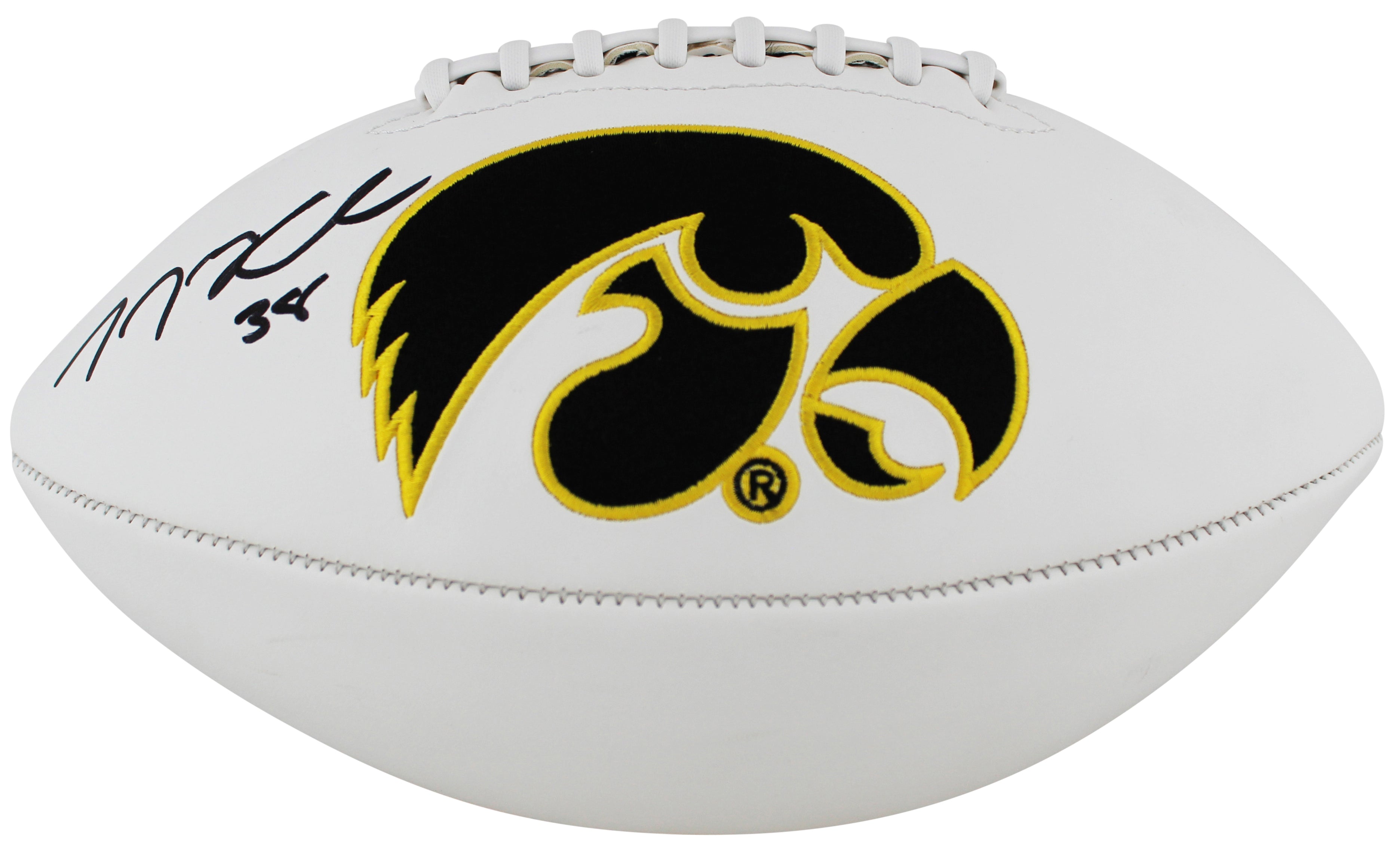 Iowa T.J. Hockenson Authentic Signed White Panel Logo Football BAS Witnessed