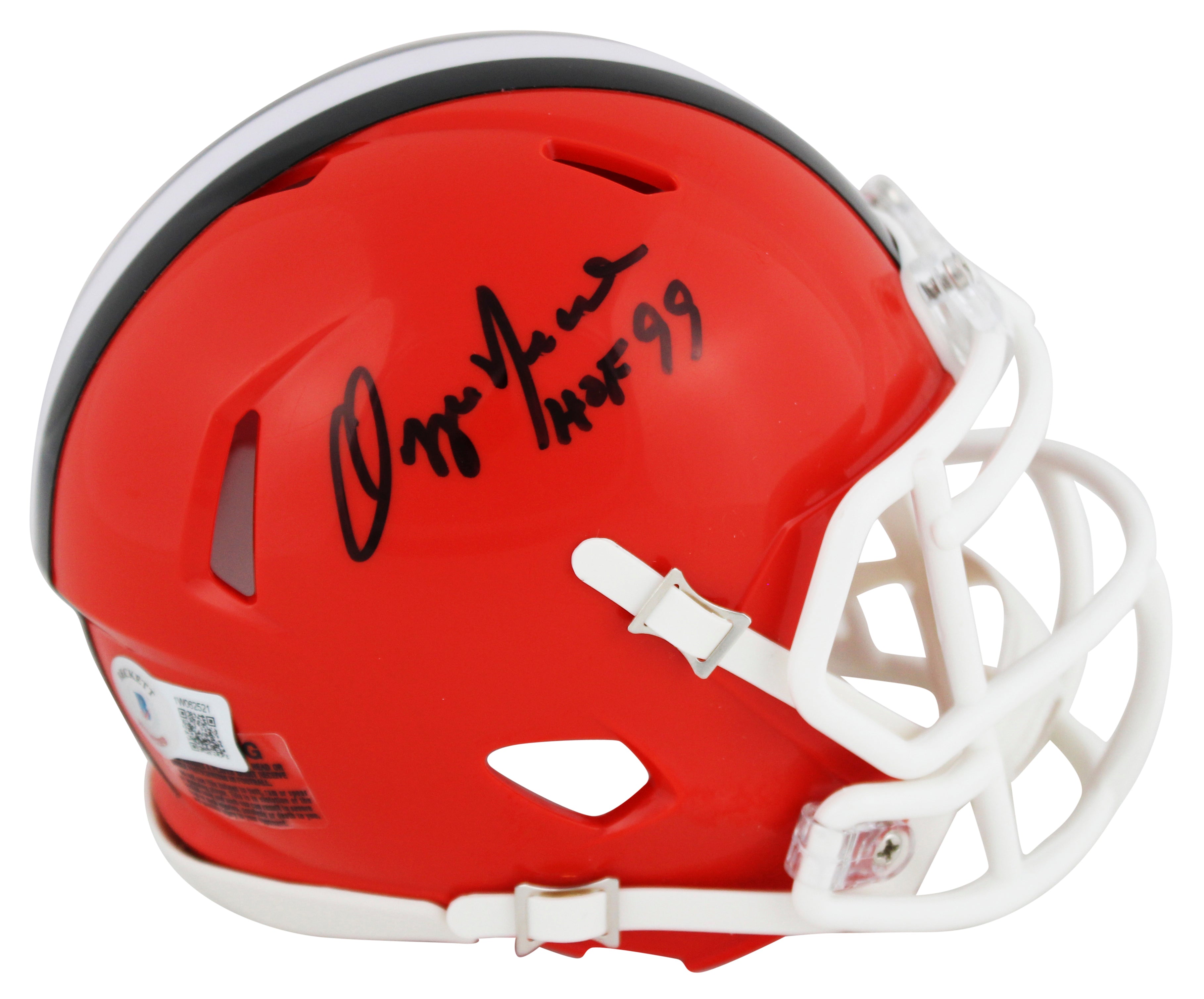 Browns Ozzie Newsome "HOF 99" Signed 1975-05 TB Speed Mini Helmet BAS Witnessed
