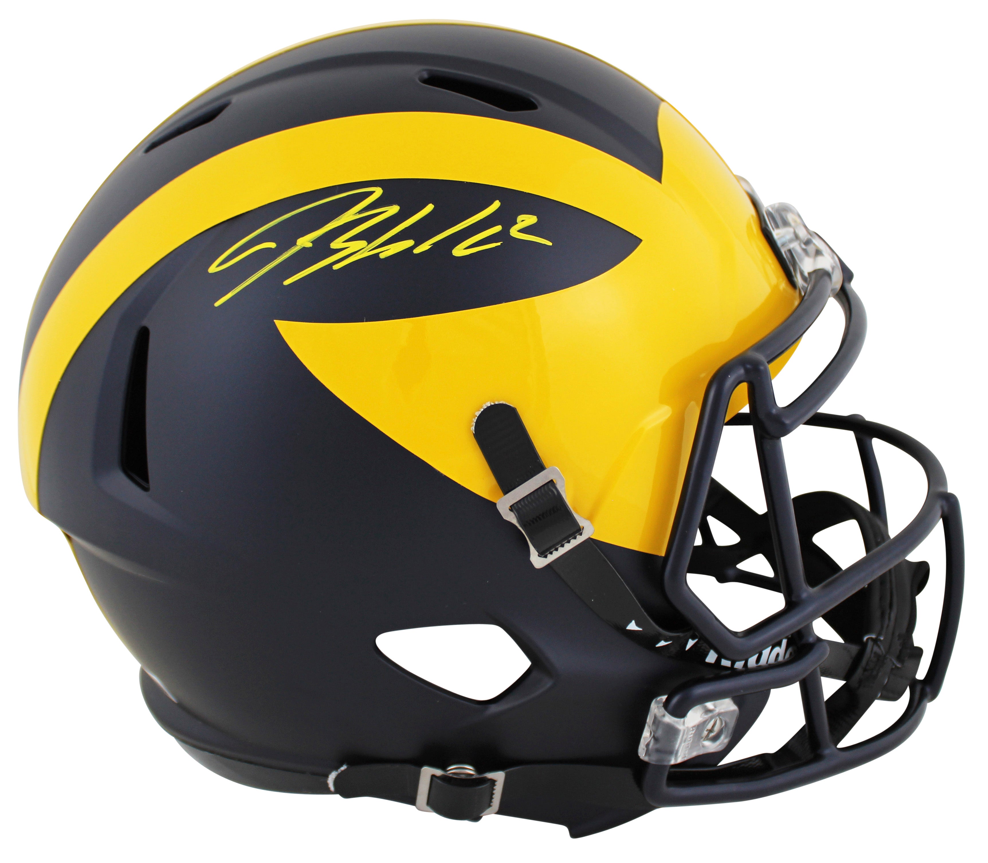 Michigan Blake Corum Authentic Signed Full Size Speed Rep Helmet BAS Witnessed