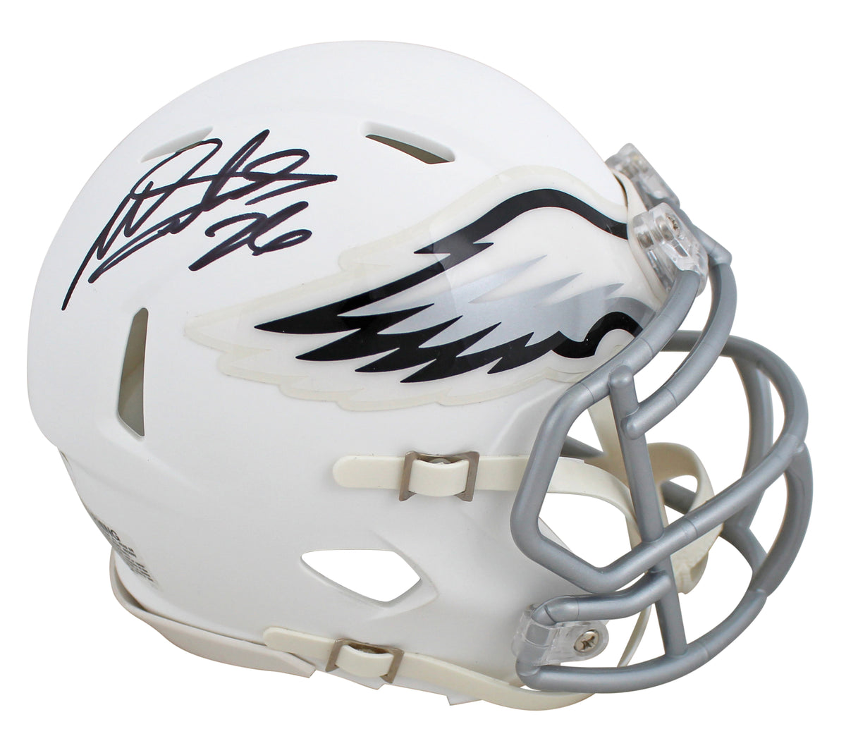Eagles Miles Sanders Signed Flat White Speed Mini Helmet Autographed JSA Witness
