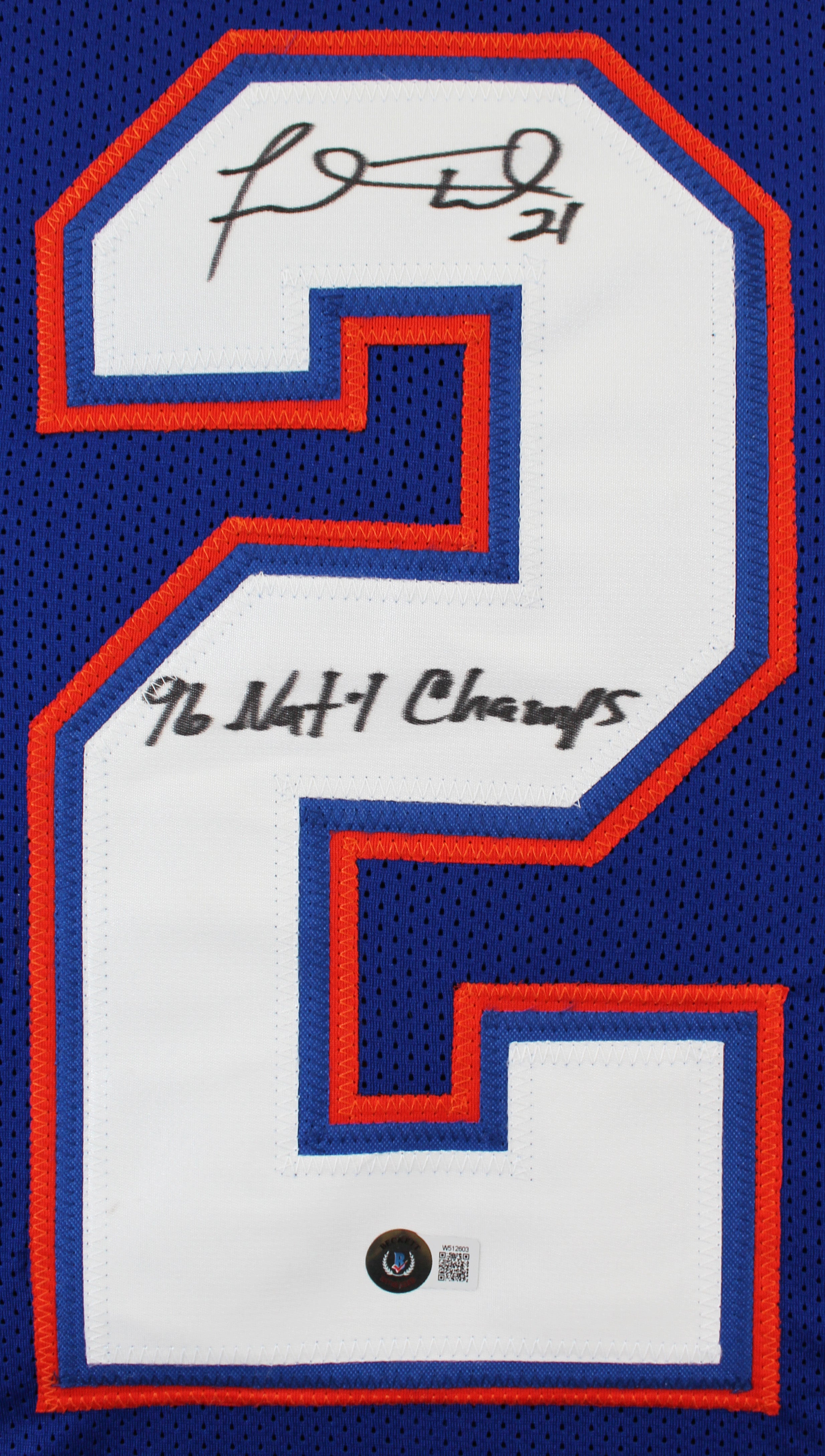 Florida Fred Taylor "96 National Champs" Signed Blue Pro Style Jersey BAS Wit