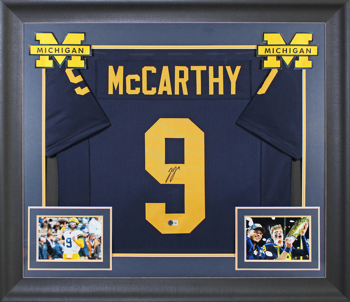 Michigan JJ McCarthy Signed Navy Blue Pro Style Framed Jersey BAS Witnessed