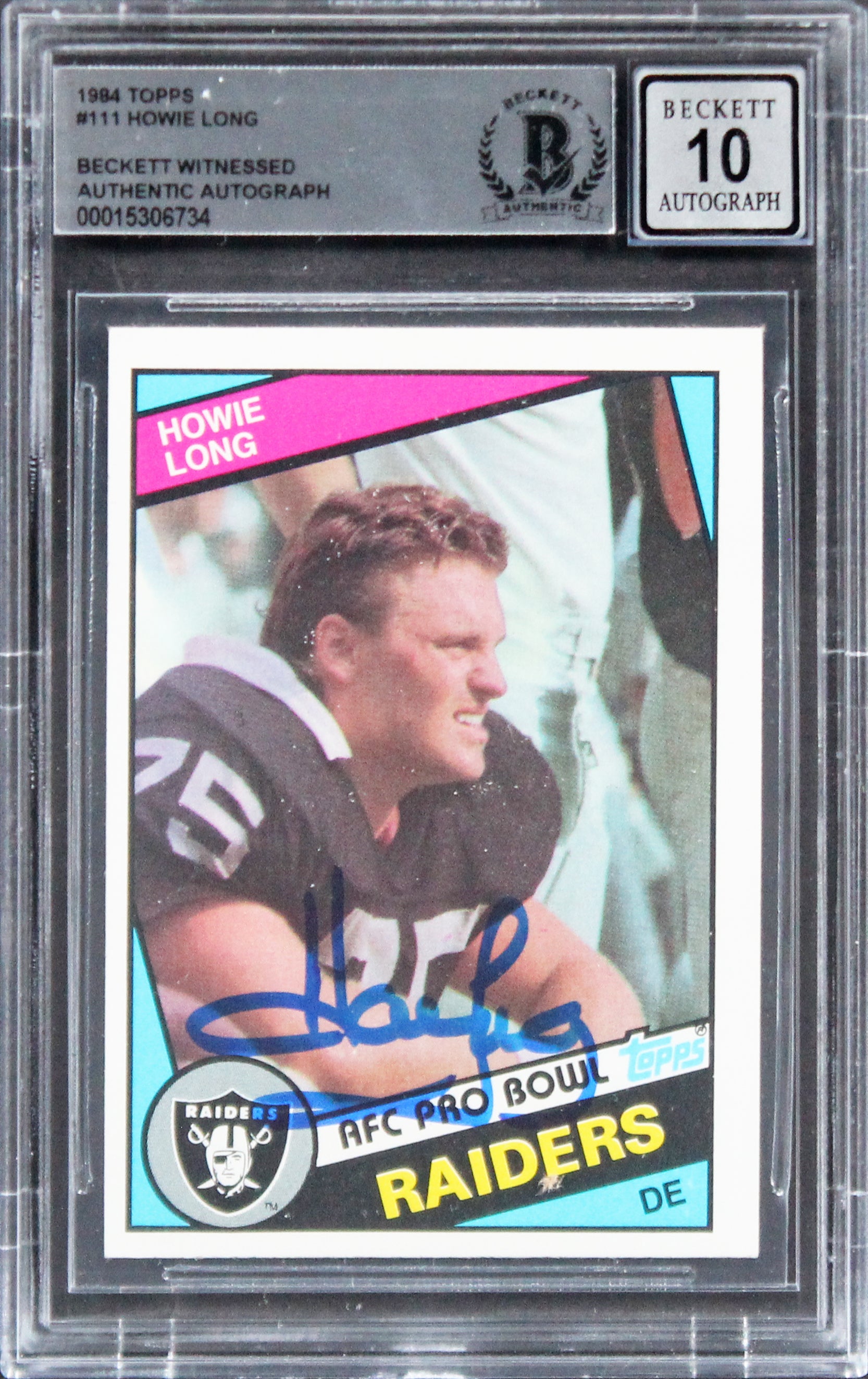Raiders Howie Long Signed 1984 Topps #111 Rookie Card Auto Gem 10! BAS Slabbed