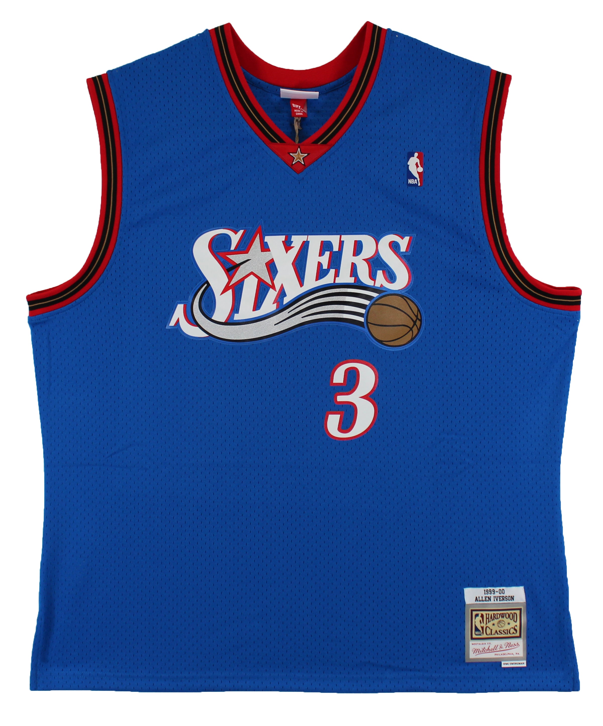 76ers Allen Iverson Signed Blue M&N 1999-00 HWC Swingman Jersey BAS Witnessed