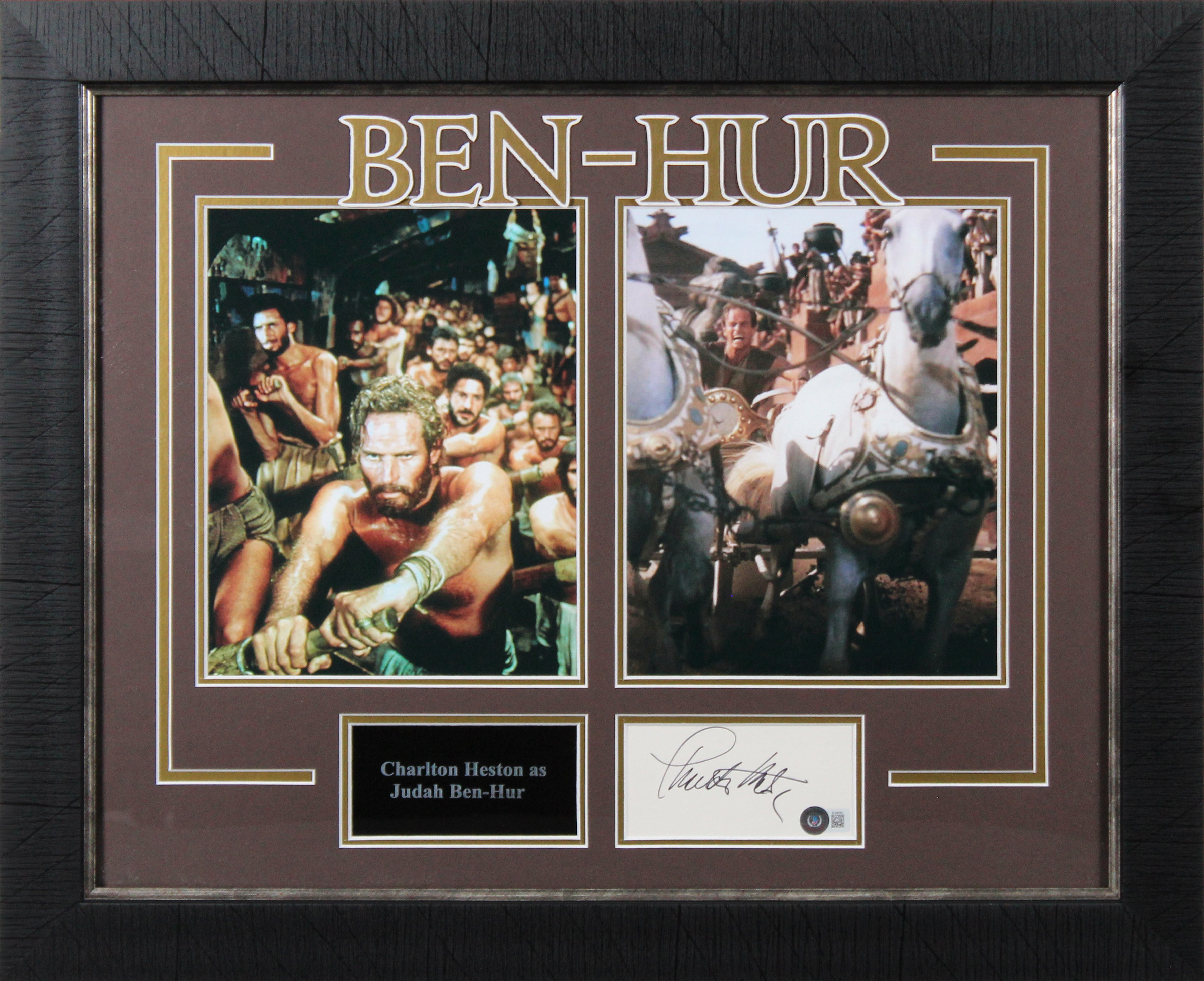 Charlton Heston Ben-Hur Authentic Signed 3x5 Index Card Framed Display BAS