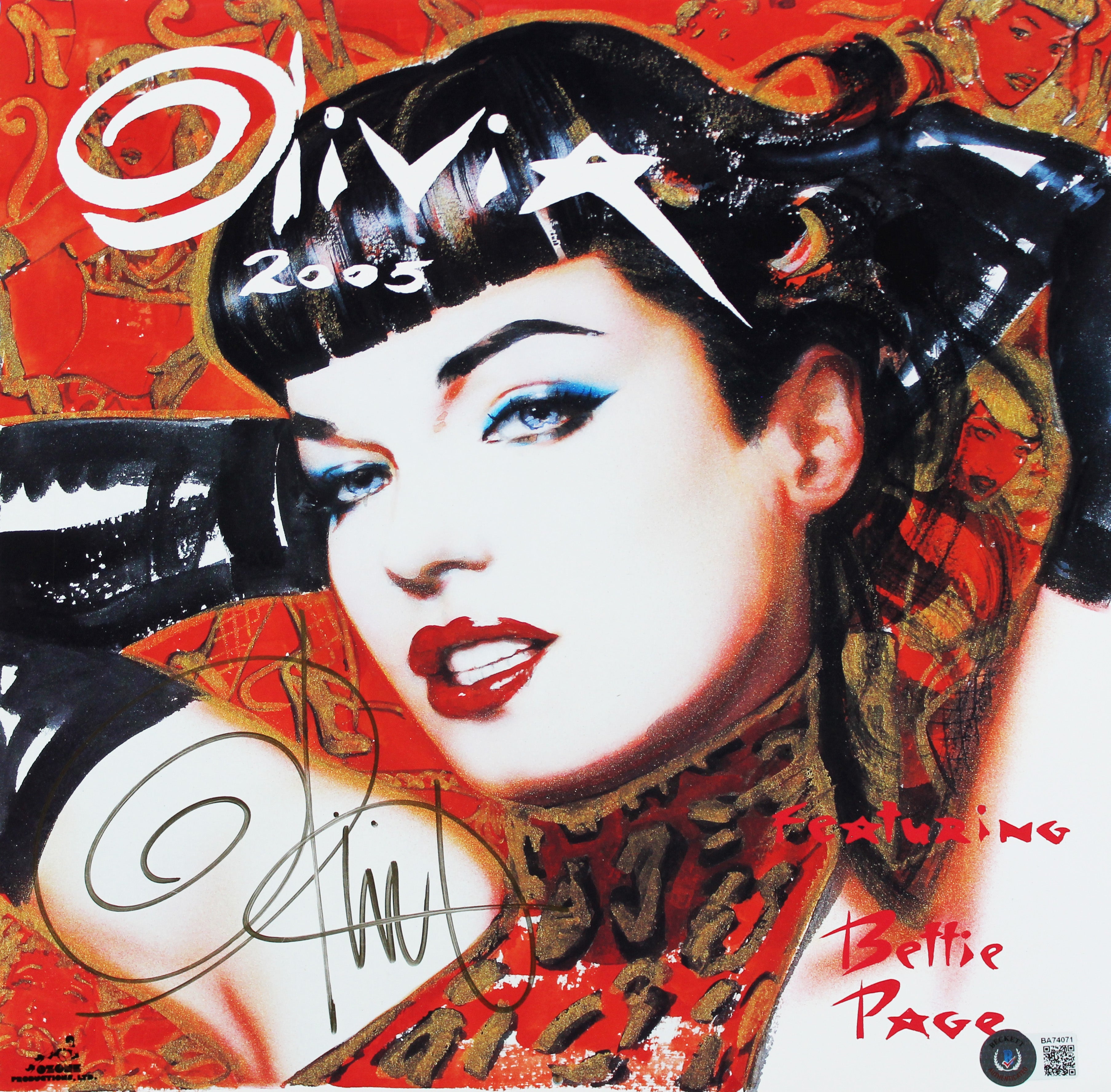 Olivia De Berardinis Signed 2005 Bettie Page Pin-Up Art Calendar BAS #BA74071