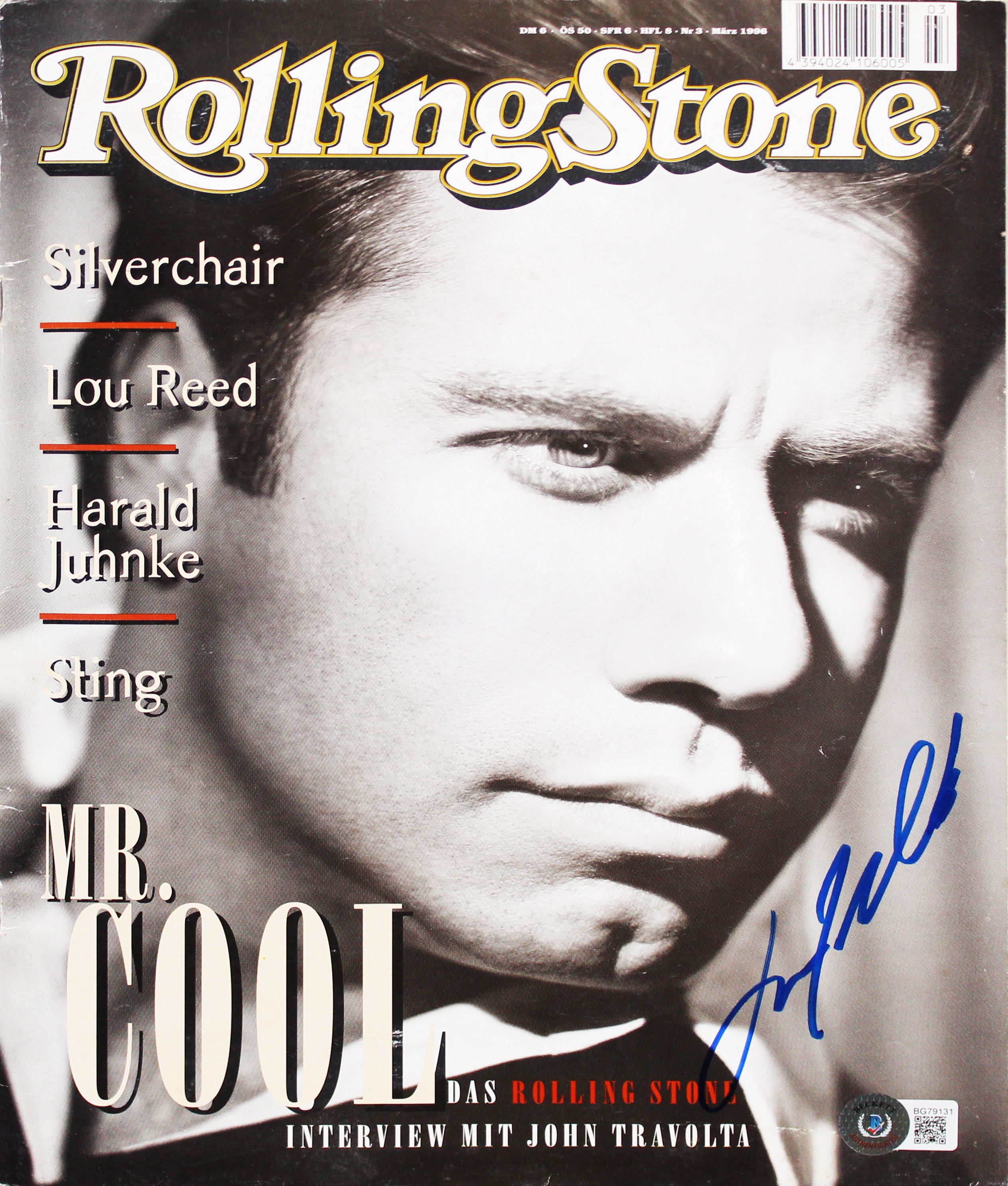 John Travolta Pulp Fiction Signed 1996 Rolling Stone Magazine BAS #BG79131
