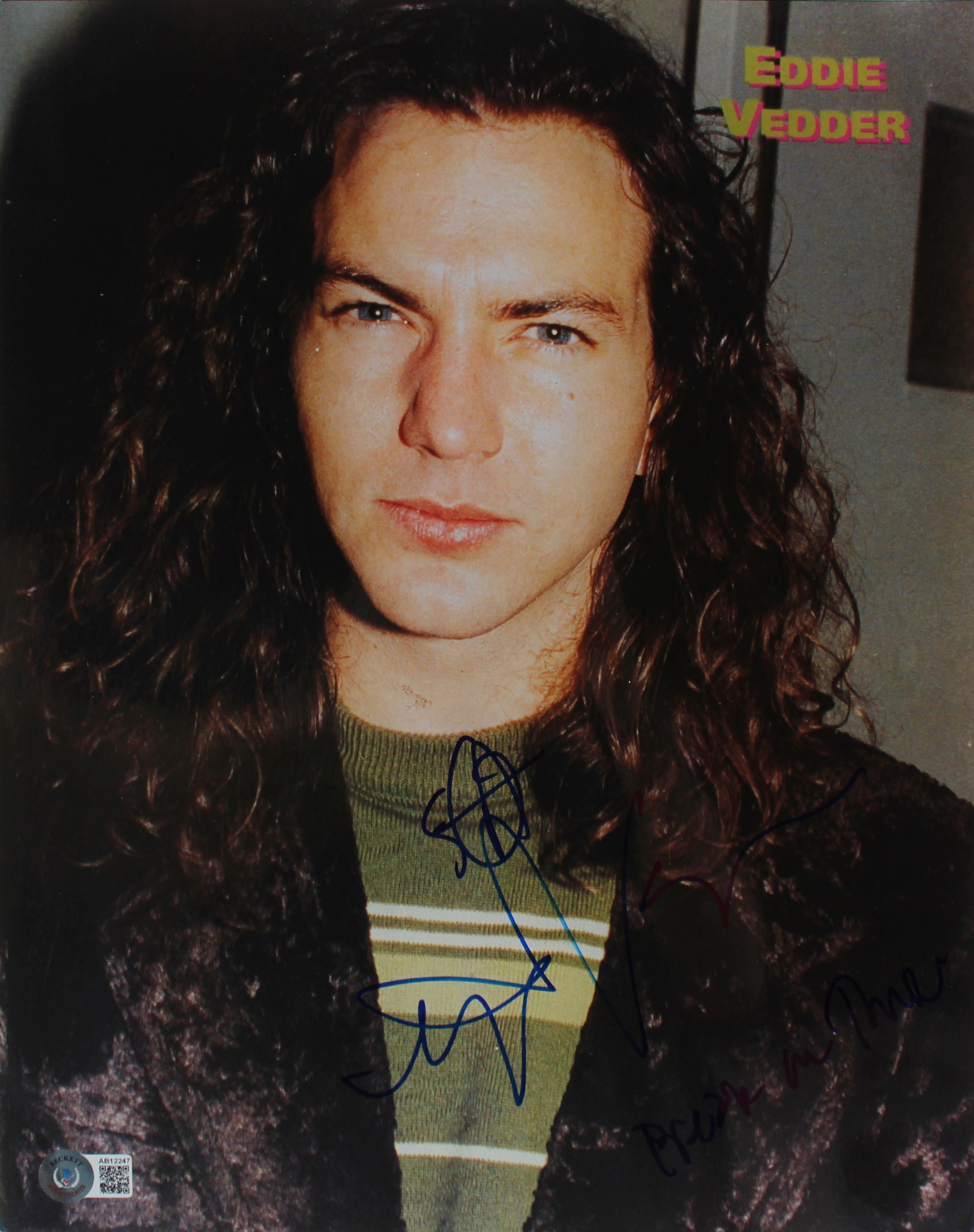 Eddie Vedder Pearl Jam Authentic Signed 11x14 Photo Autographed BAS #AB12247