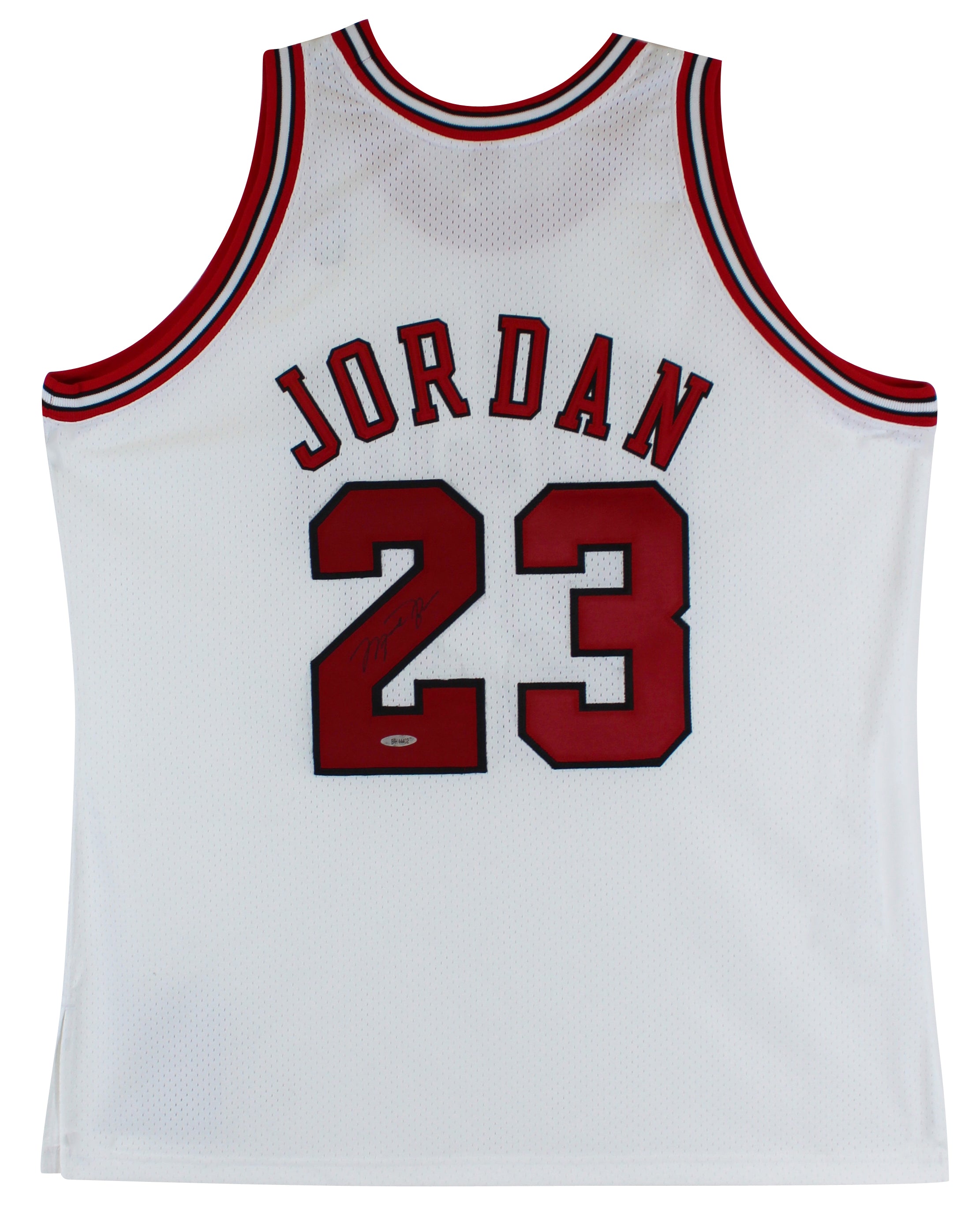 Bulls Michael Jordan Authentic Signed White 1997-98 M&N Jersey UDA #BAH44402