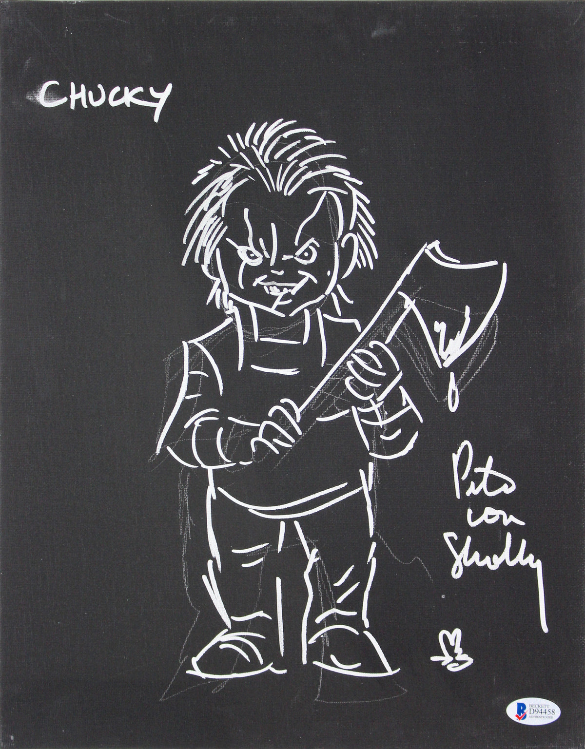 Pete Von Sholly Signed 11x14 Original Art Chucky Sketch Canvas BAS #D94458