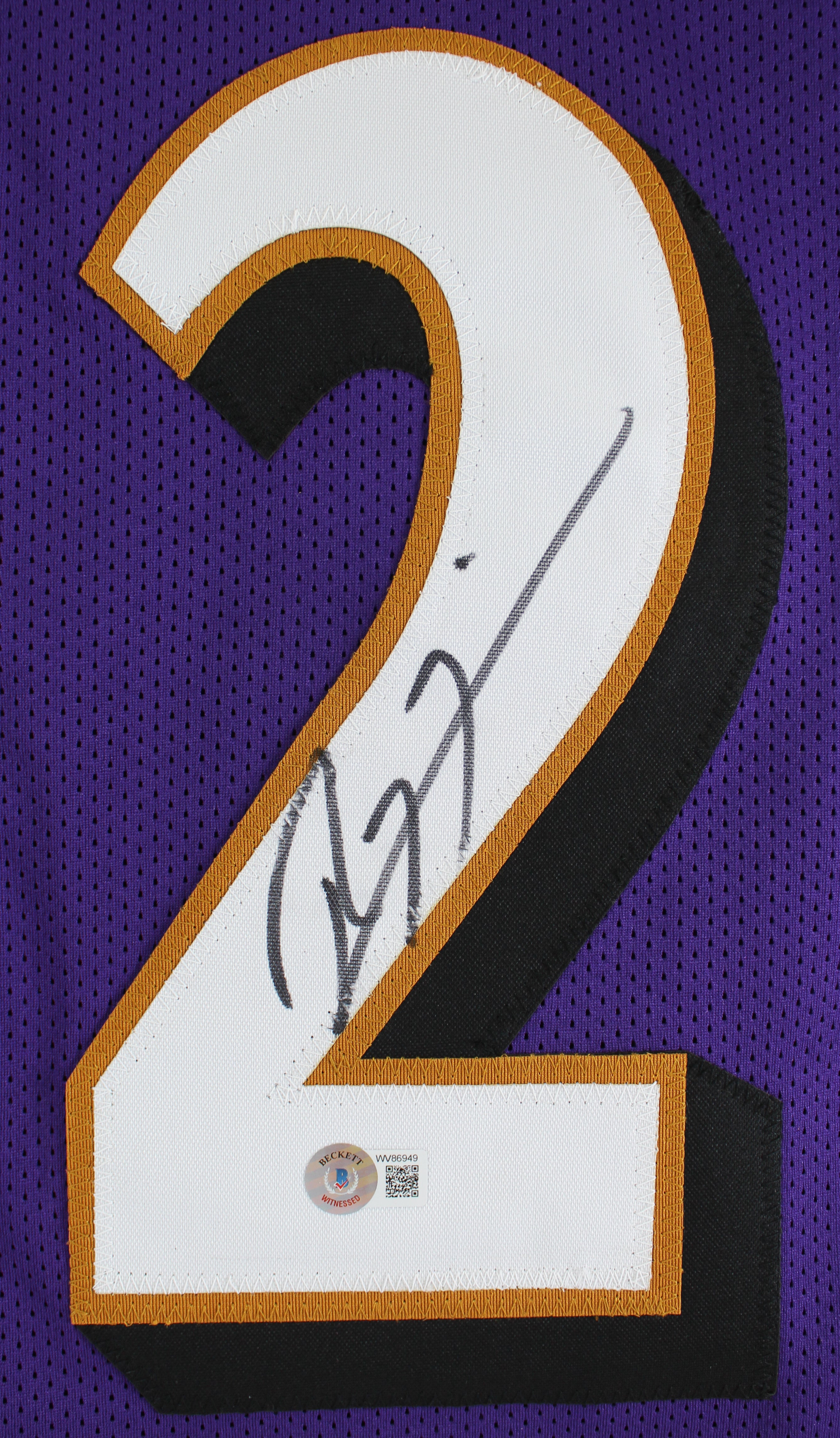 ** HOLIDAY DOORBUSTER ** Ray Lewis Authentic Signed Purple Pro Style Stat Jersey BAS Witnessed