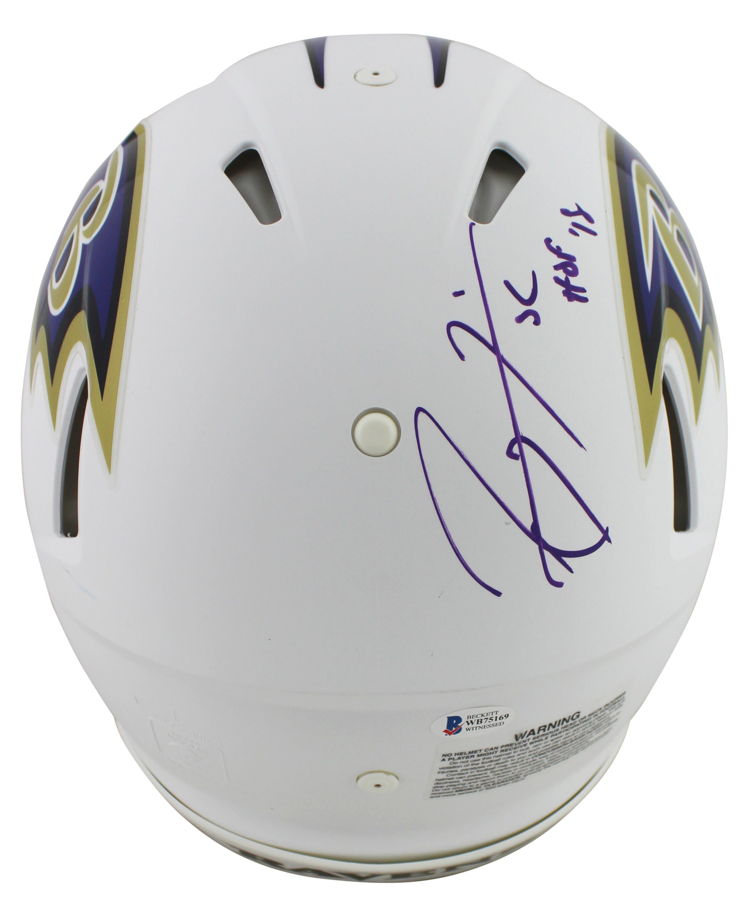 Ravens Ray Lewis "HOF 18" Signed Flat White Proline F/S Speed Helmet BAS Witness