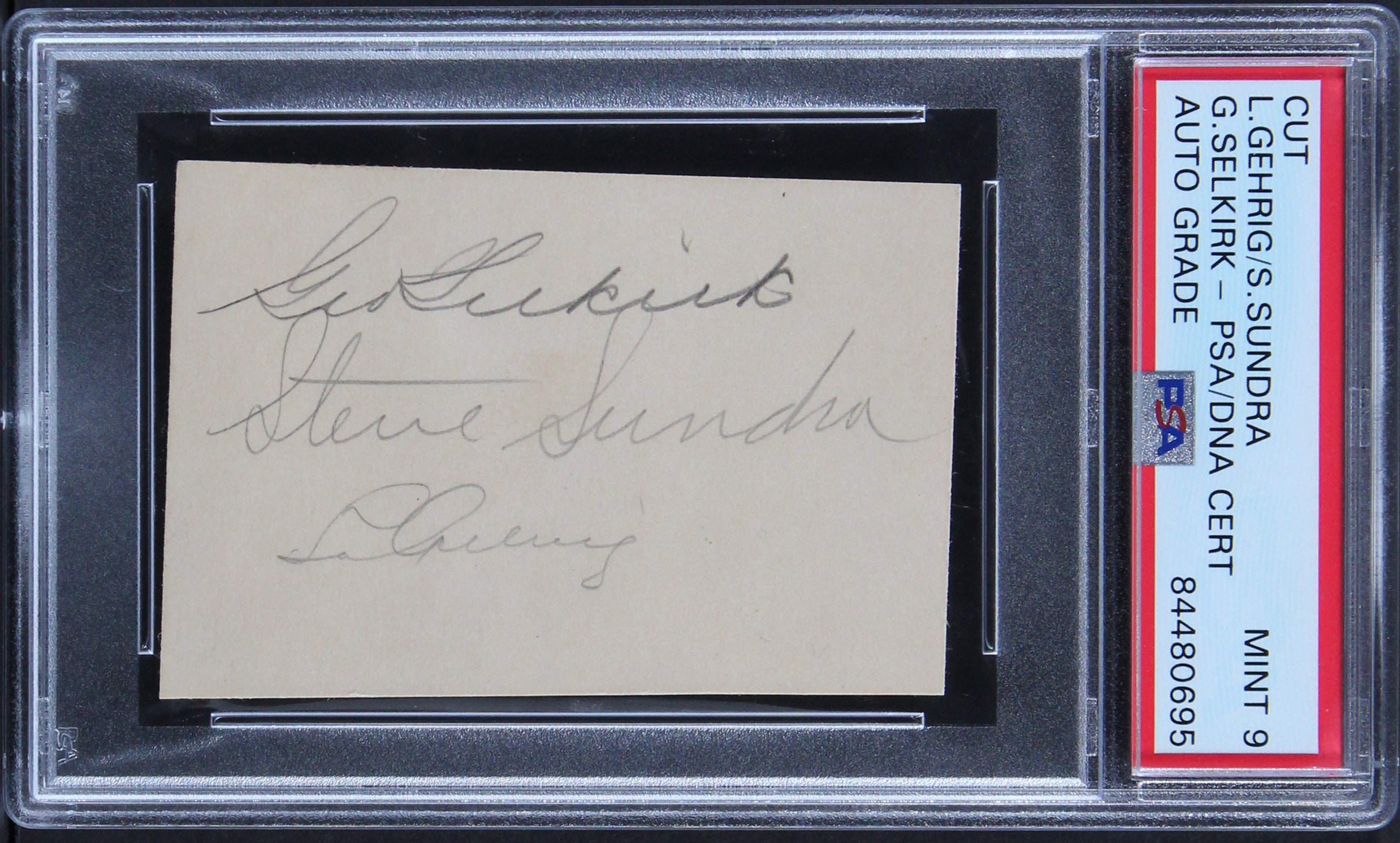 Yankees Lou Gehrig +2 Signed 2x3 Cut Signature Autos Graded Mint 9! PSA Slabbed