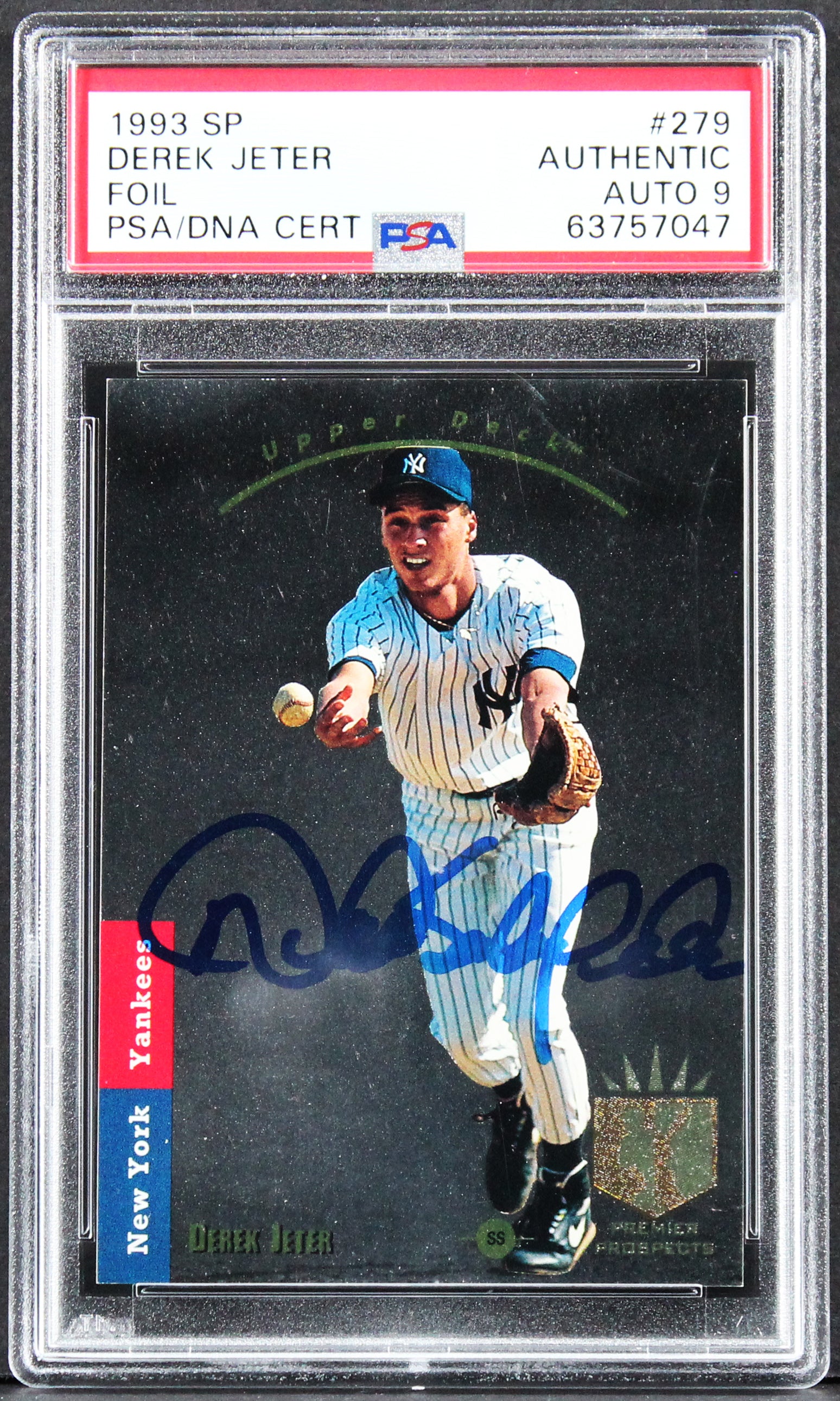 Yankees Derek Sanderson Jeter Signed 1993 SP Foil #279 RC Card Auto 9! PSA Slab