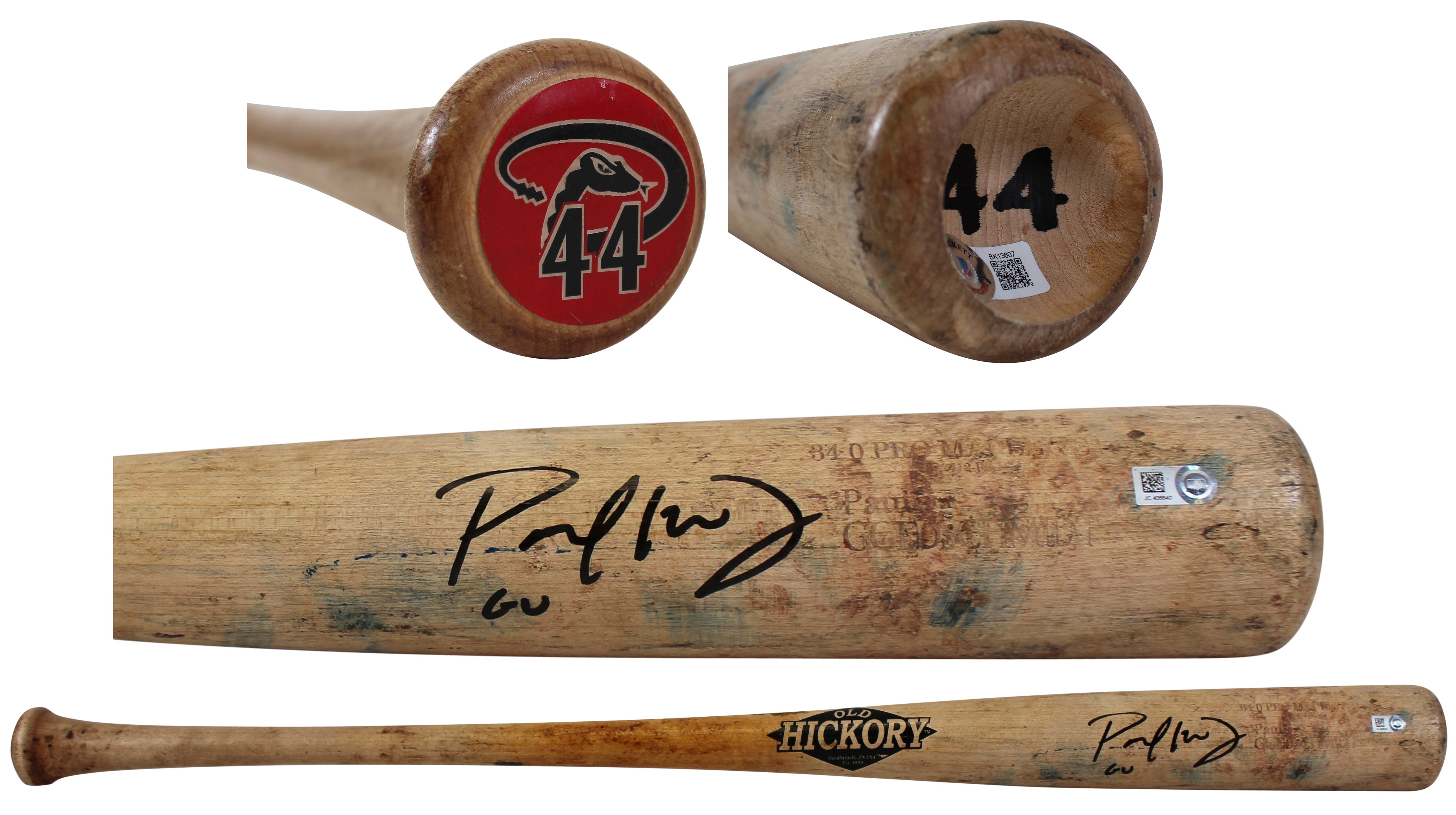 D-Backs Paul Goldschmidt "GU" Signed Game Used Old Hickory Bat MLB & BAS