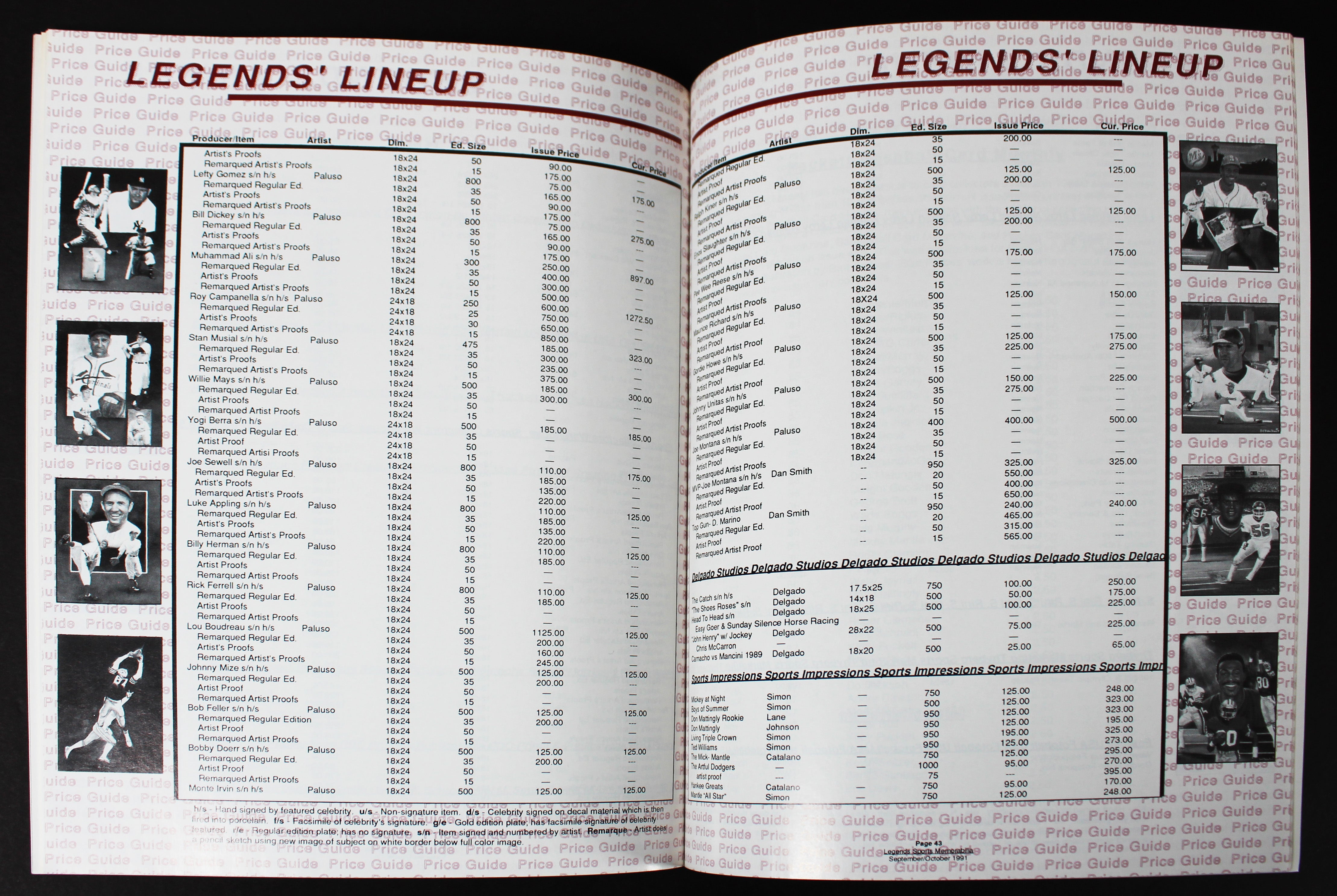 September 1991 Sports Memorabilia Price Guide Legends Sports Magazine