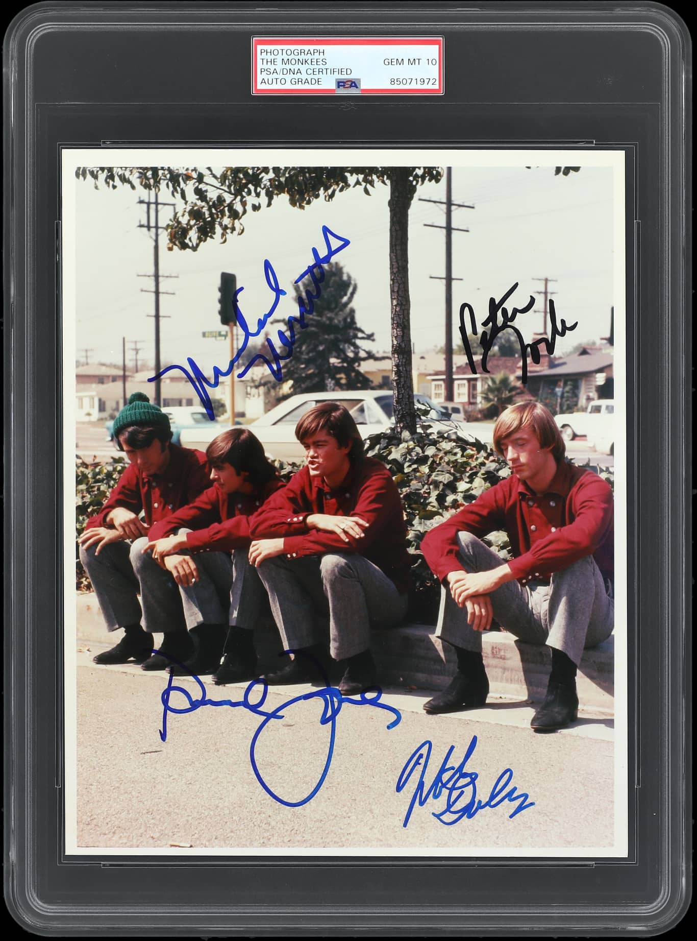 Monkees (4) Tork, Jones, Dolenz, and Nesmith Signed 8x10 Photo Auto 10! PSA Slab