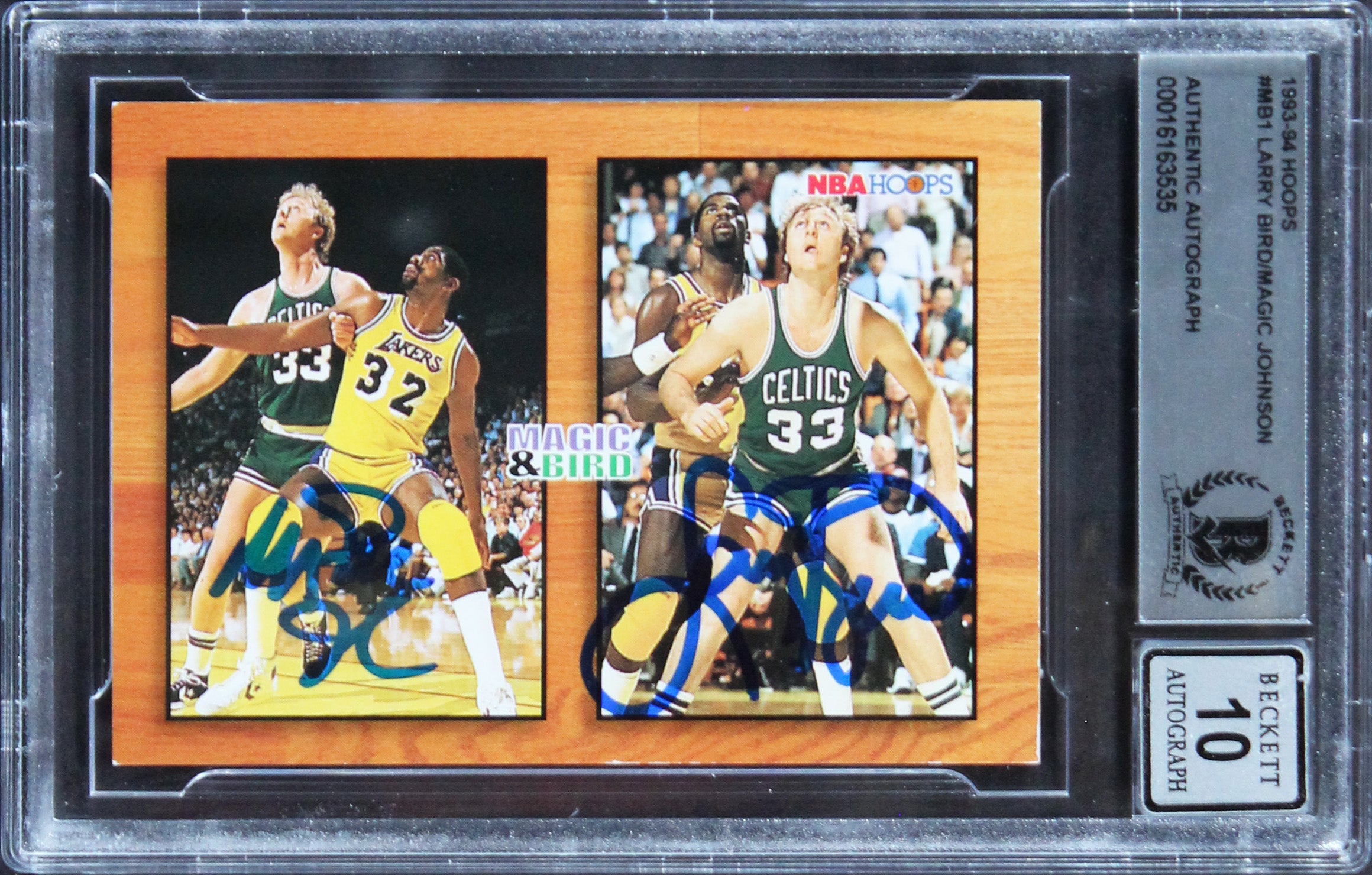 ** HOLIDAY DOORBUSTER ** Magic Johnson & Larry Bird Signed 1993 Hoops #MB1 Card Auto 10! BAS Slabbed