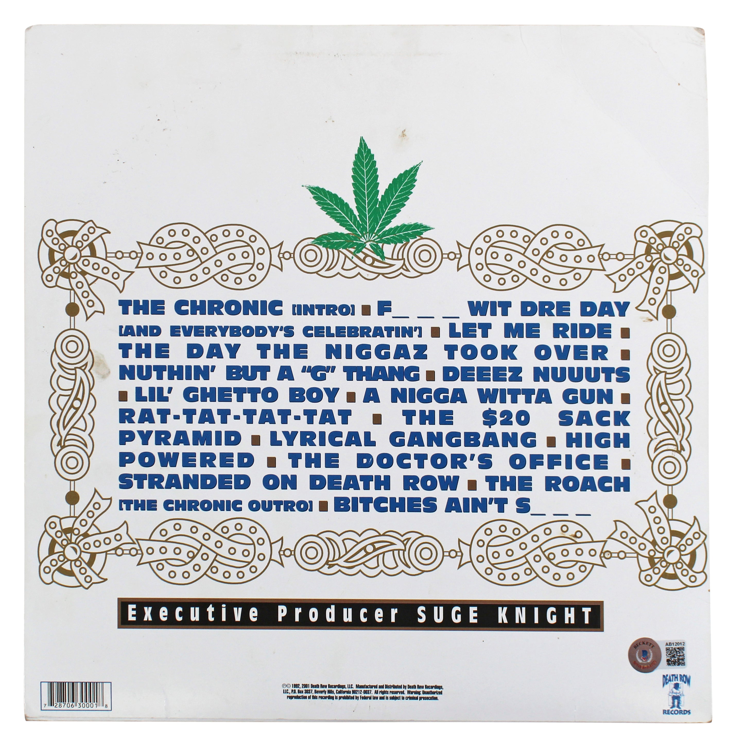 Dr. Dre Authentic Signed The Chronic Album Cover W/ Vinyl BAS #AB12012