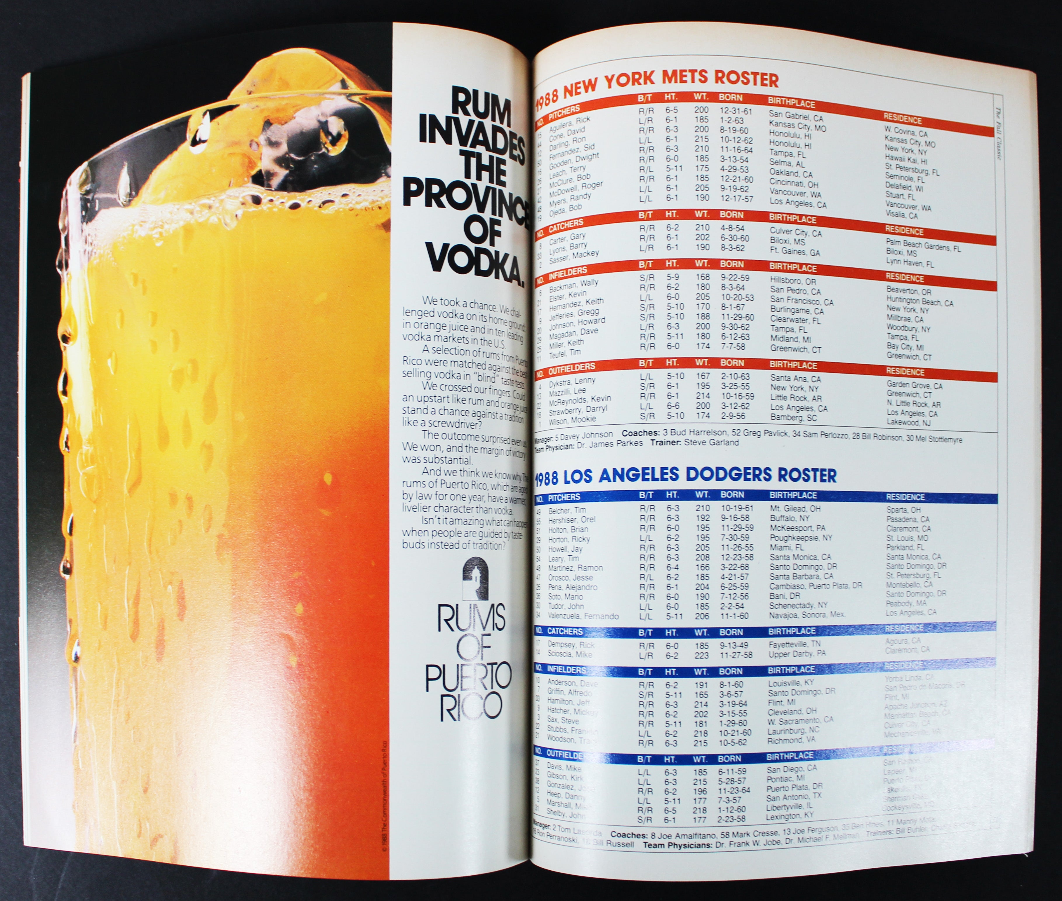 1988 World Series Athletics vs. Dodgers Official Program World Series Magazine