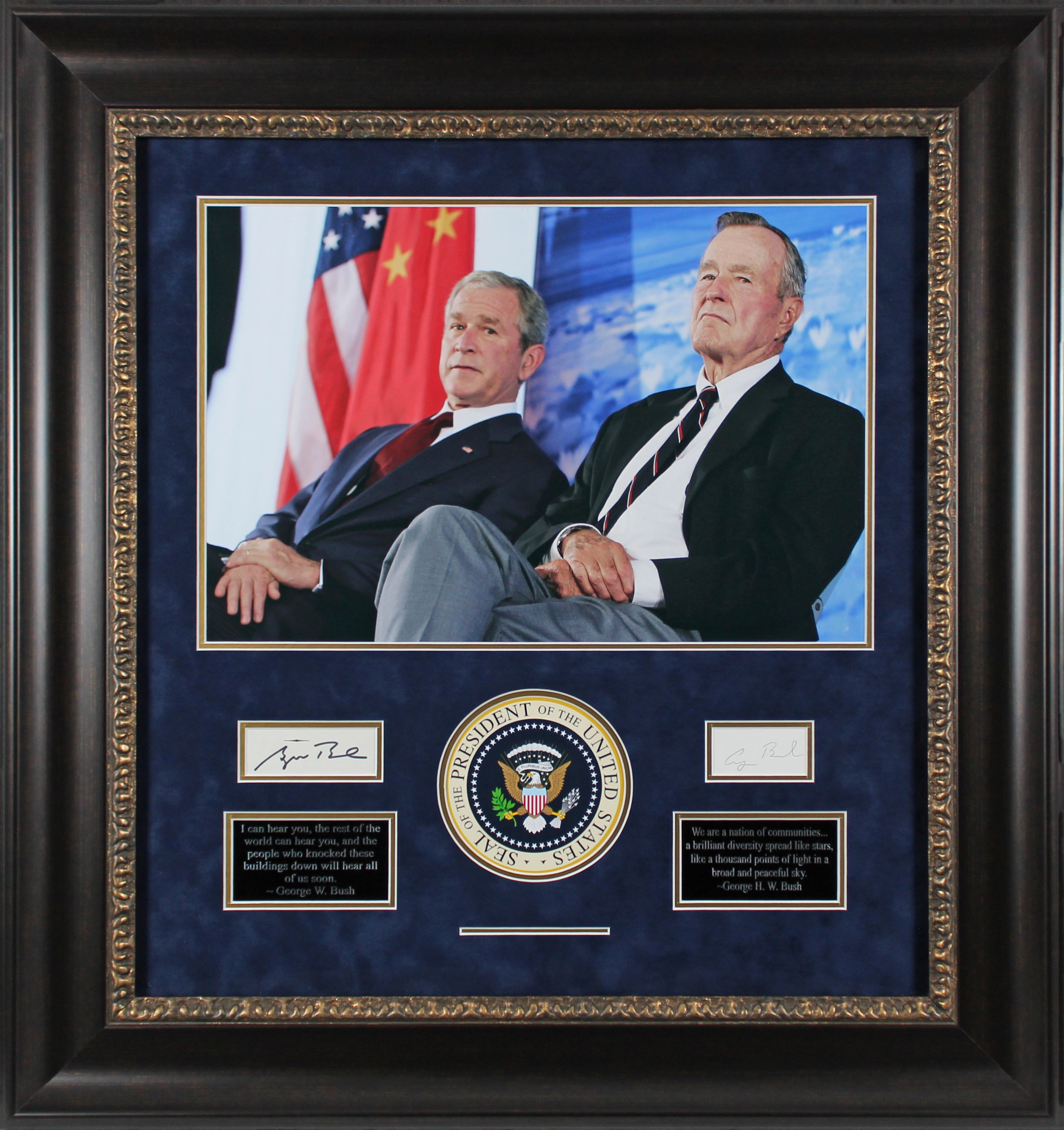 George H.W. Bush & George W. Bush Signed Cut Sig Framed Display BAS #AB76963