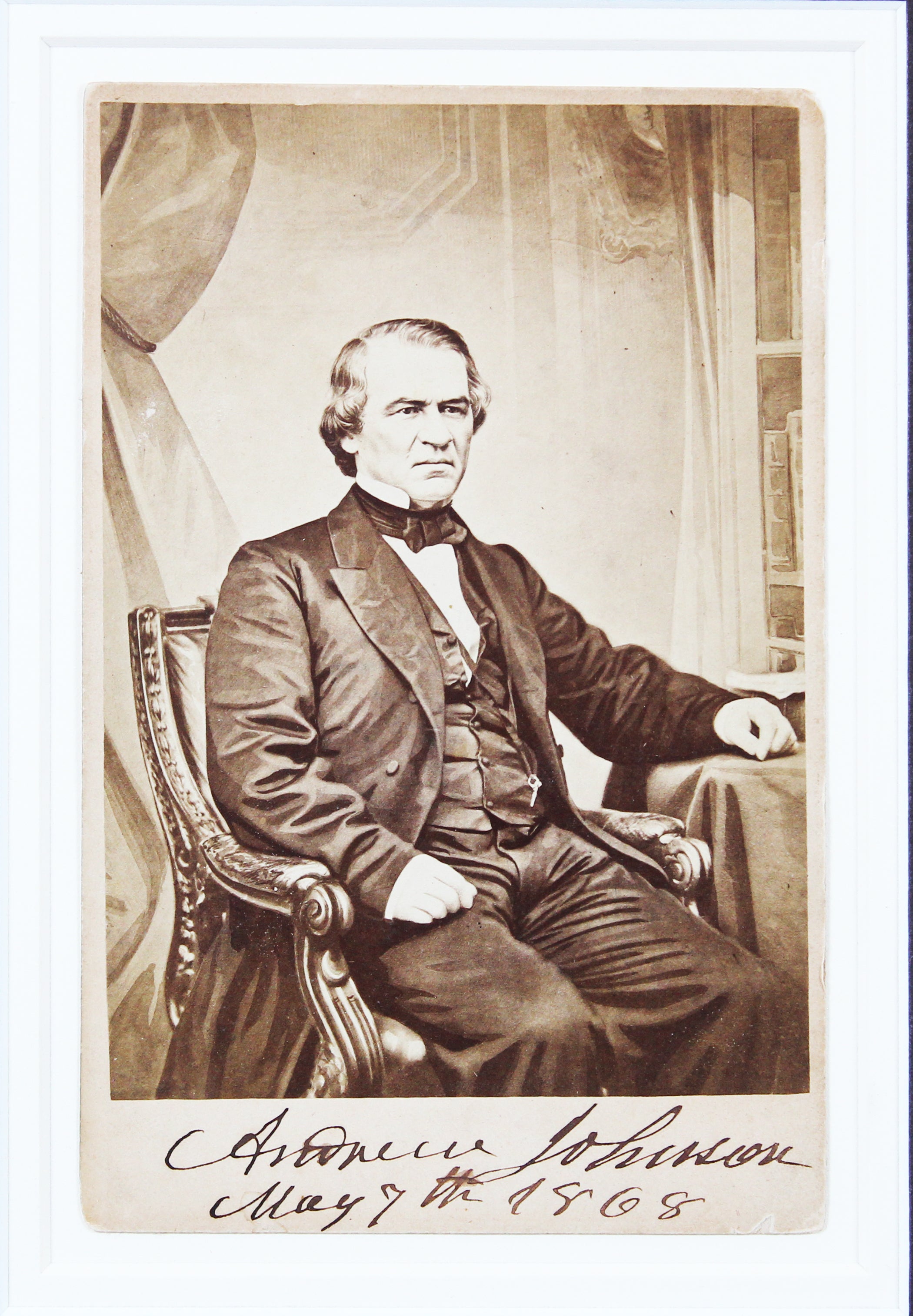 Andrew Johnson "May 7th 1868" Signed Matted 4.25x6.5 Cabinet Photo Auto 9! BAS