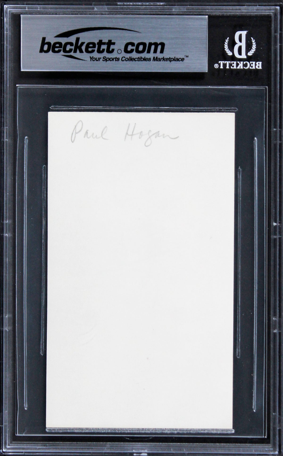 Paul Hogan Crocodile Dundee Authentic Signed 3x5 Index Card BAS Slabbed 2