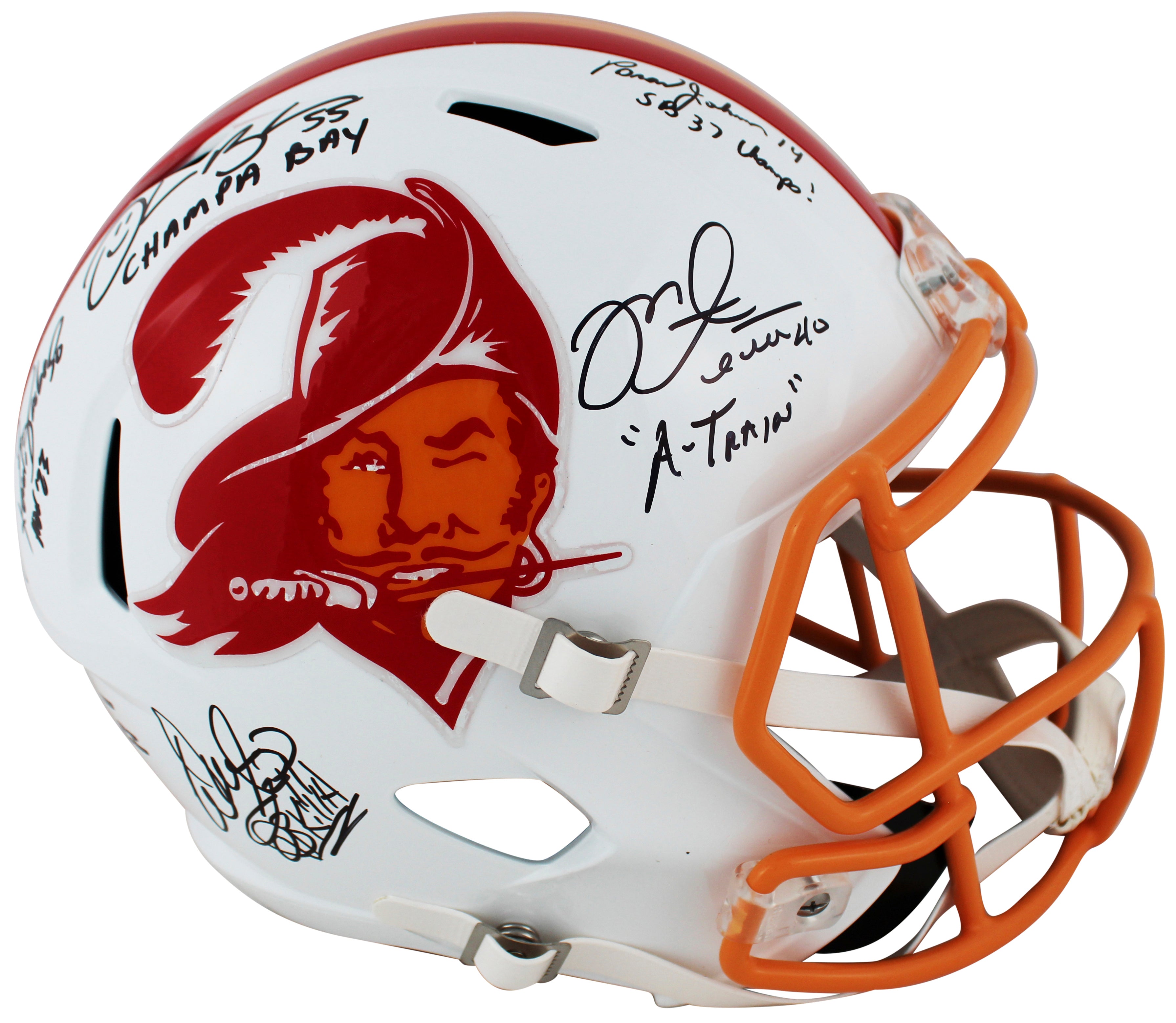 Bucs SB 37 Sapp, Brooks, Alstott +3 Signed 76-96 TB F/S Speed Rep Helmet BAS Wit