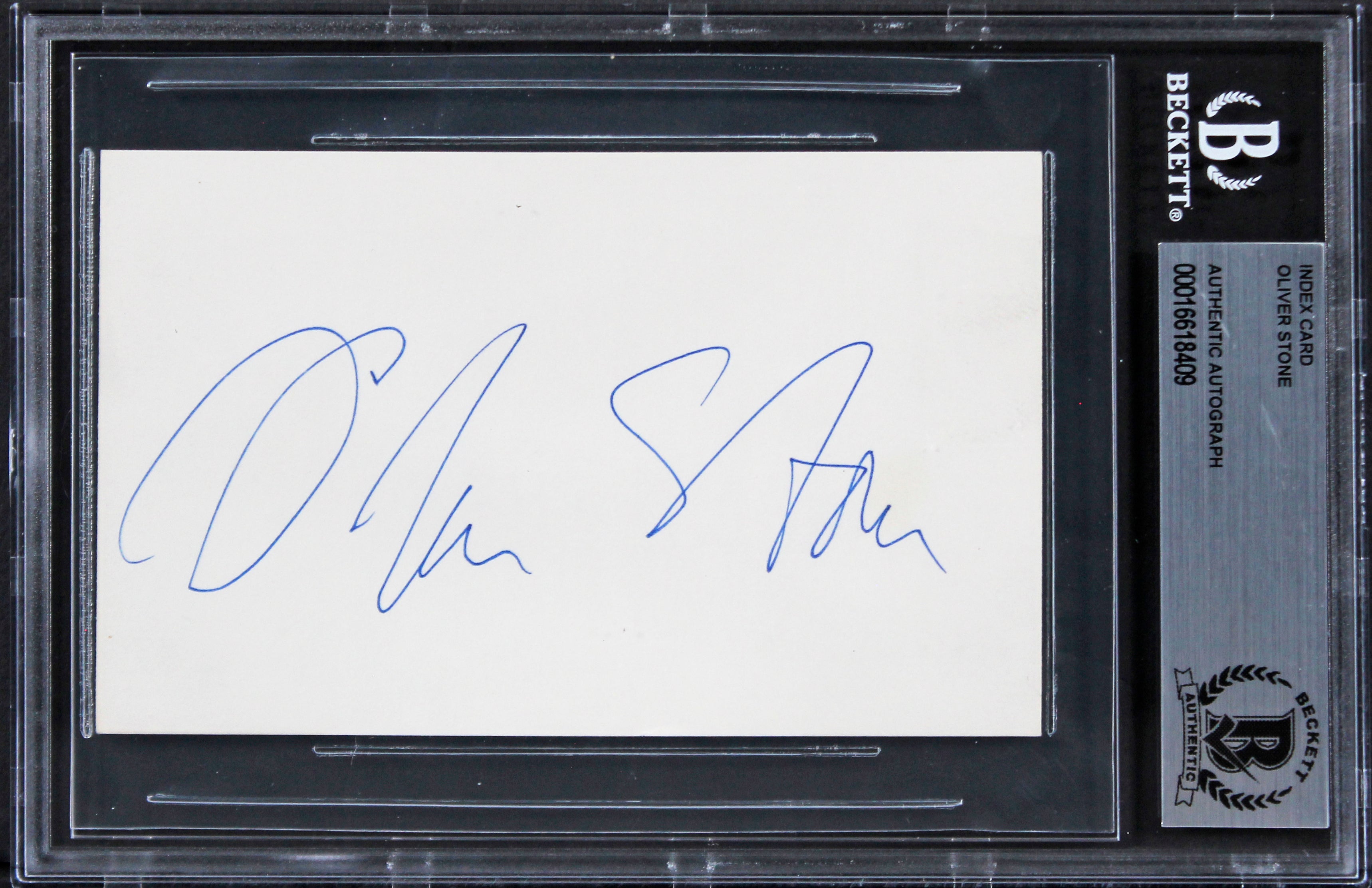 Oliver Stone Platoon Authentic Signed 3x5 Index Card Autographed BAS Slabbed 1
