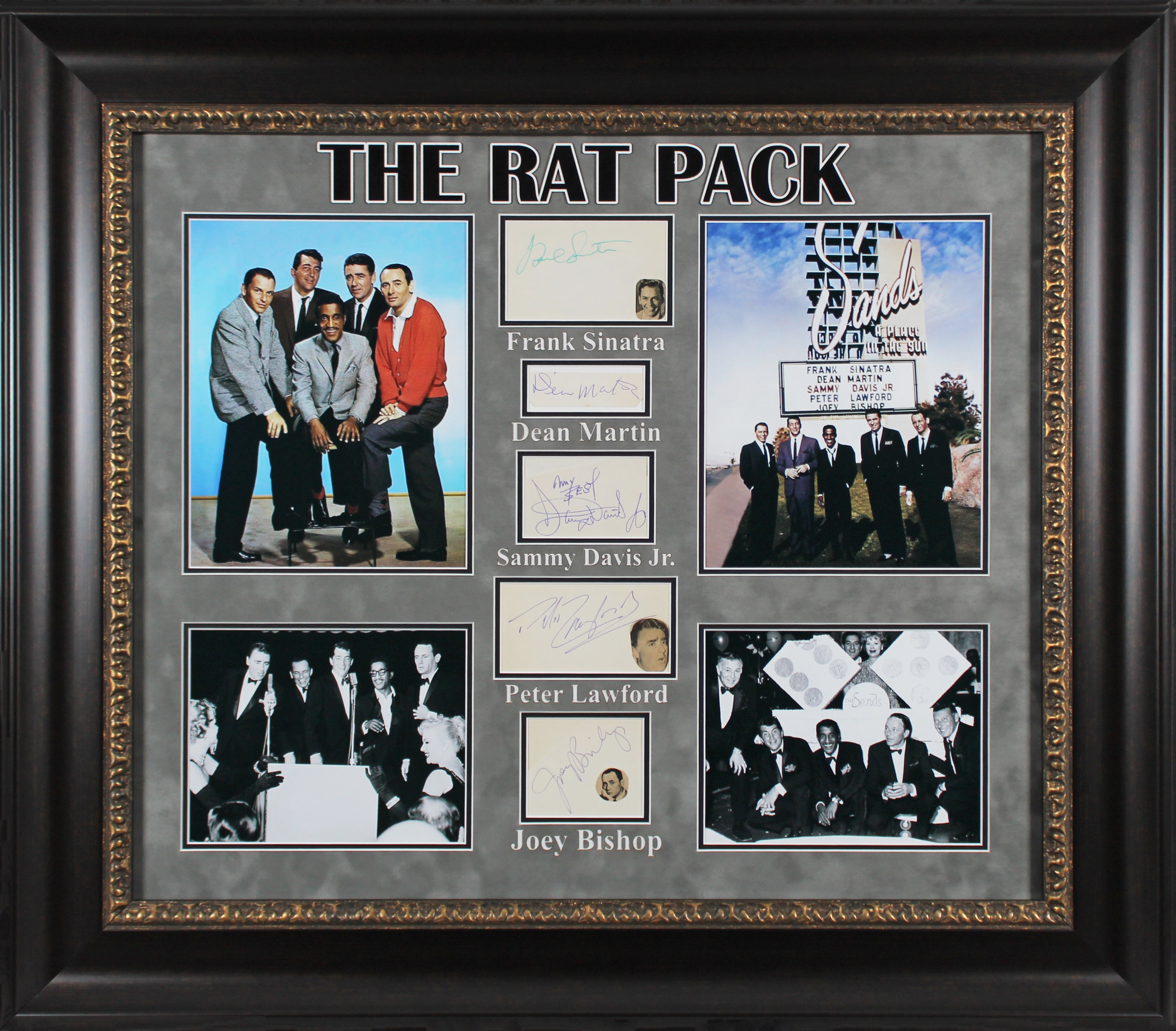 Rat Pack (5) Sinatra, Martin, Davis Jr. +2 Signed Framed Display PSA LOAs